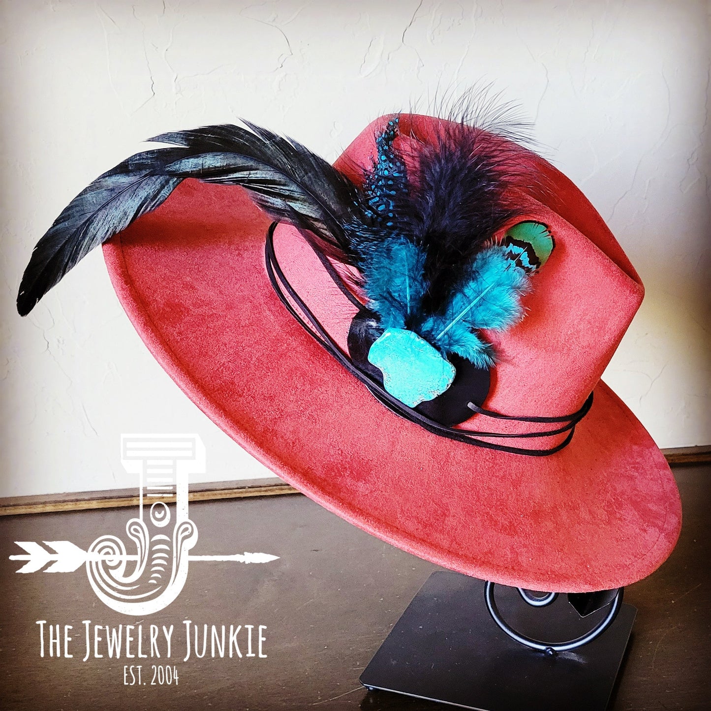 Marabou Blue Spotted Feather & Turquoise Slab Hat Band + Choice of Hat 986a