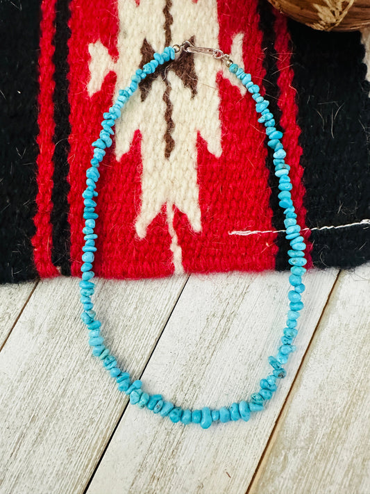 Handcrafted Turquoise & Sterling Silver 14” Beaded Necklace