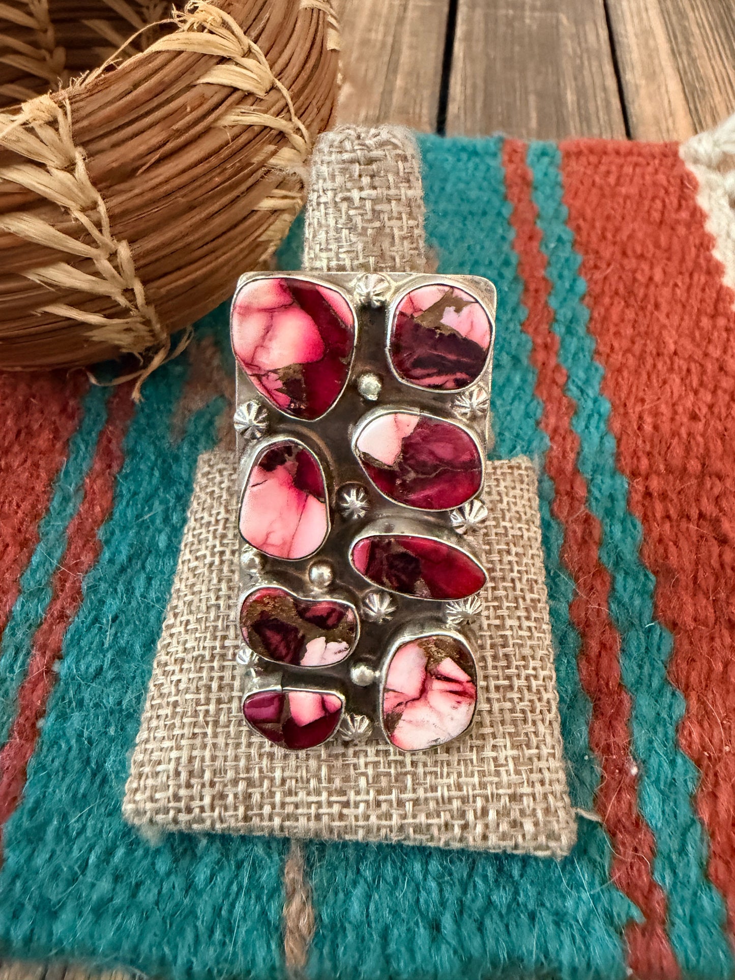 Handcrafted Rose Dahlia & Sterling Silver Cluster Adjustable Ring by Jacqueline Silver