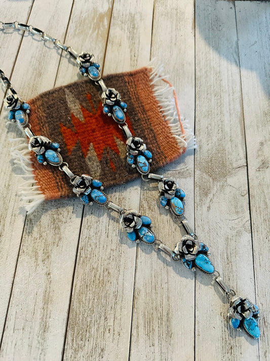 Handcrafted Sterling Silver & Golden Hills Turquoise Flower Necklace