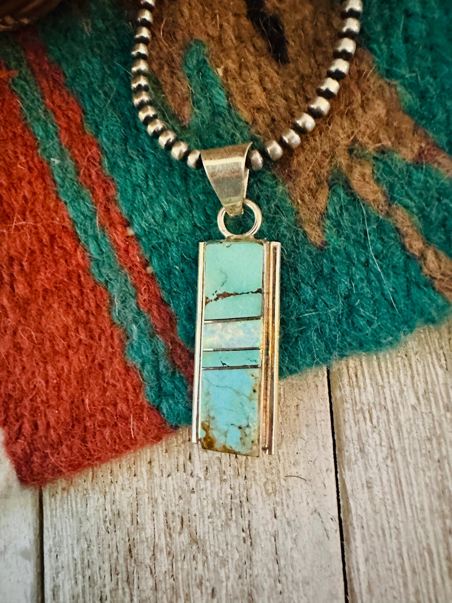 Handcrafted Sterling Silver, Turquoise & Opal Inlay Pendant