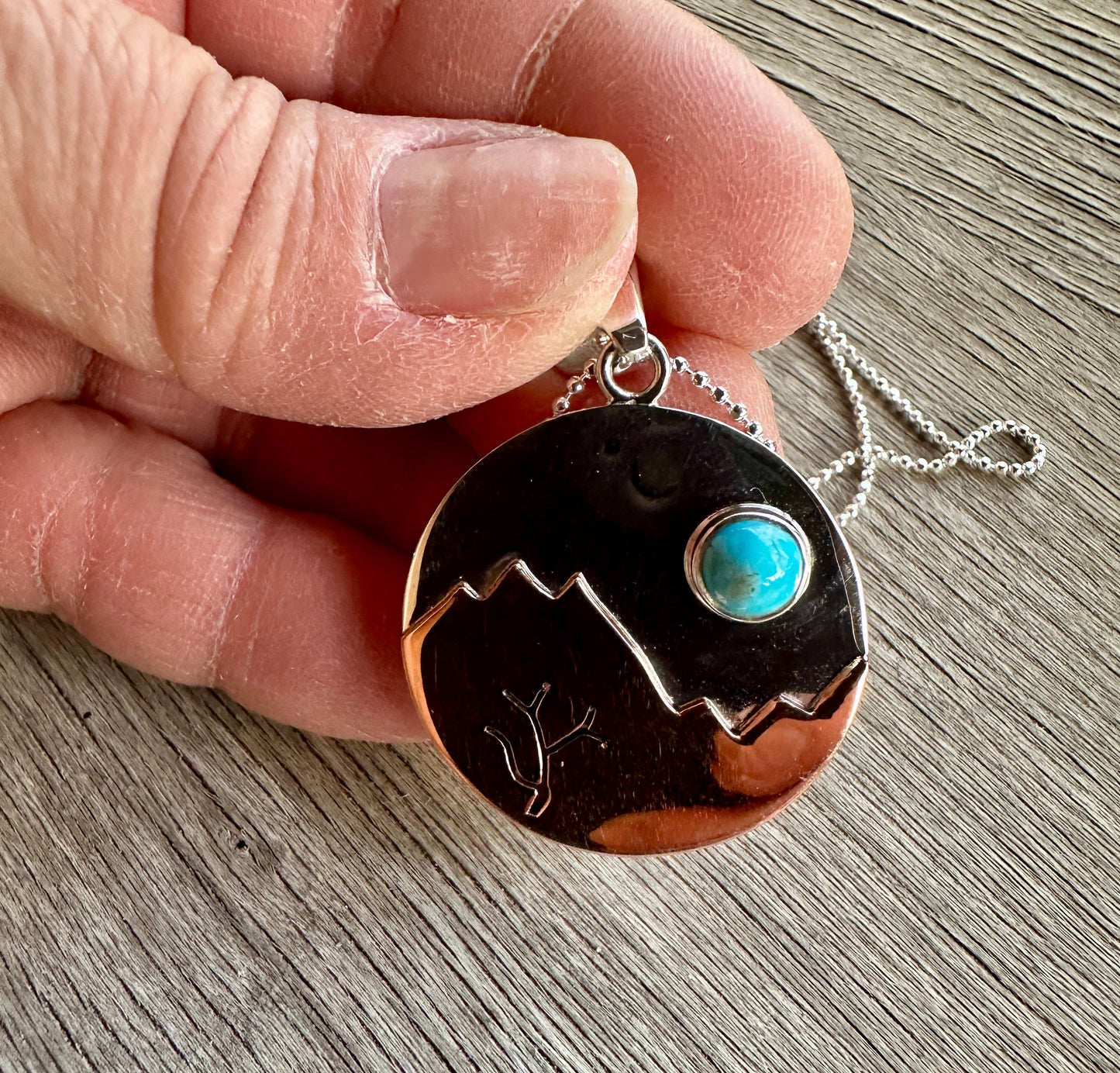 Copper Sunrise Turquoise Sterling Silver Pendant Necklace