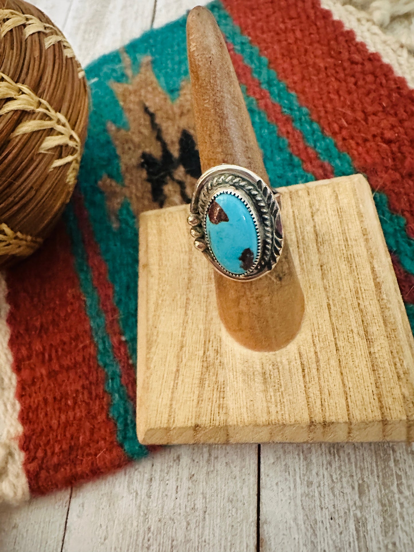 Navajo Kingman Turquoise & Sterling Silver Ring Size 5