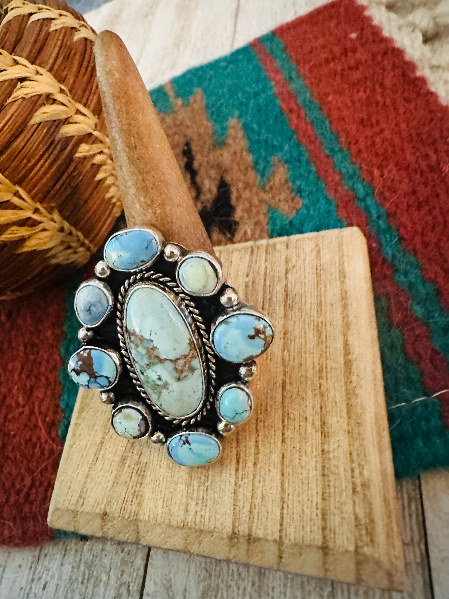 Handcrafted Sterling Silver & Golden Hills Turquoise Cluster Adjustable Ring
