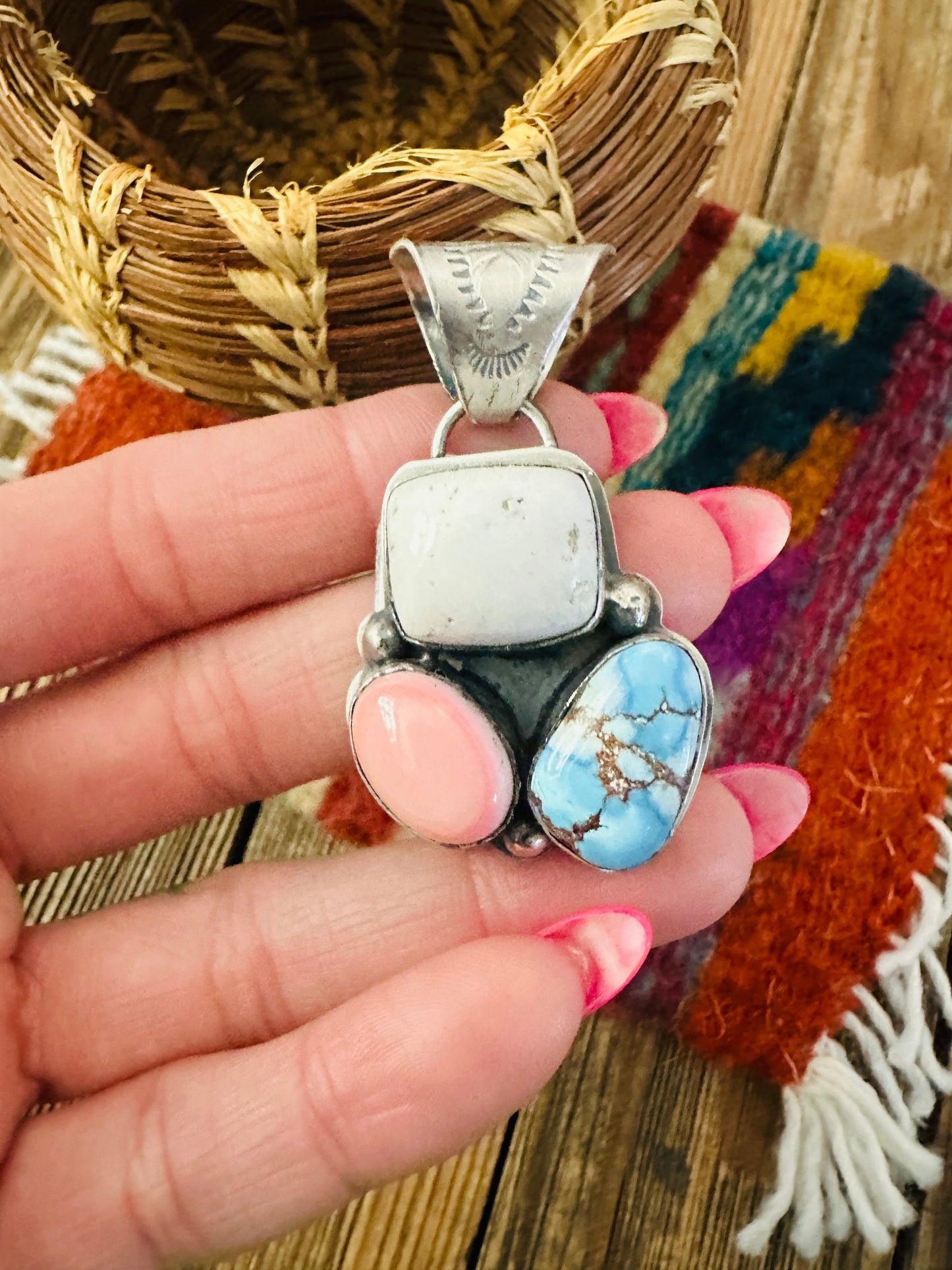 Handcrafted Sterling Silver and Multi Stone Cluster Pendant
