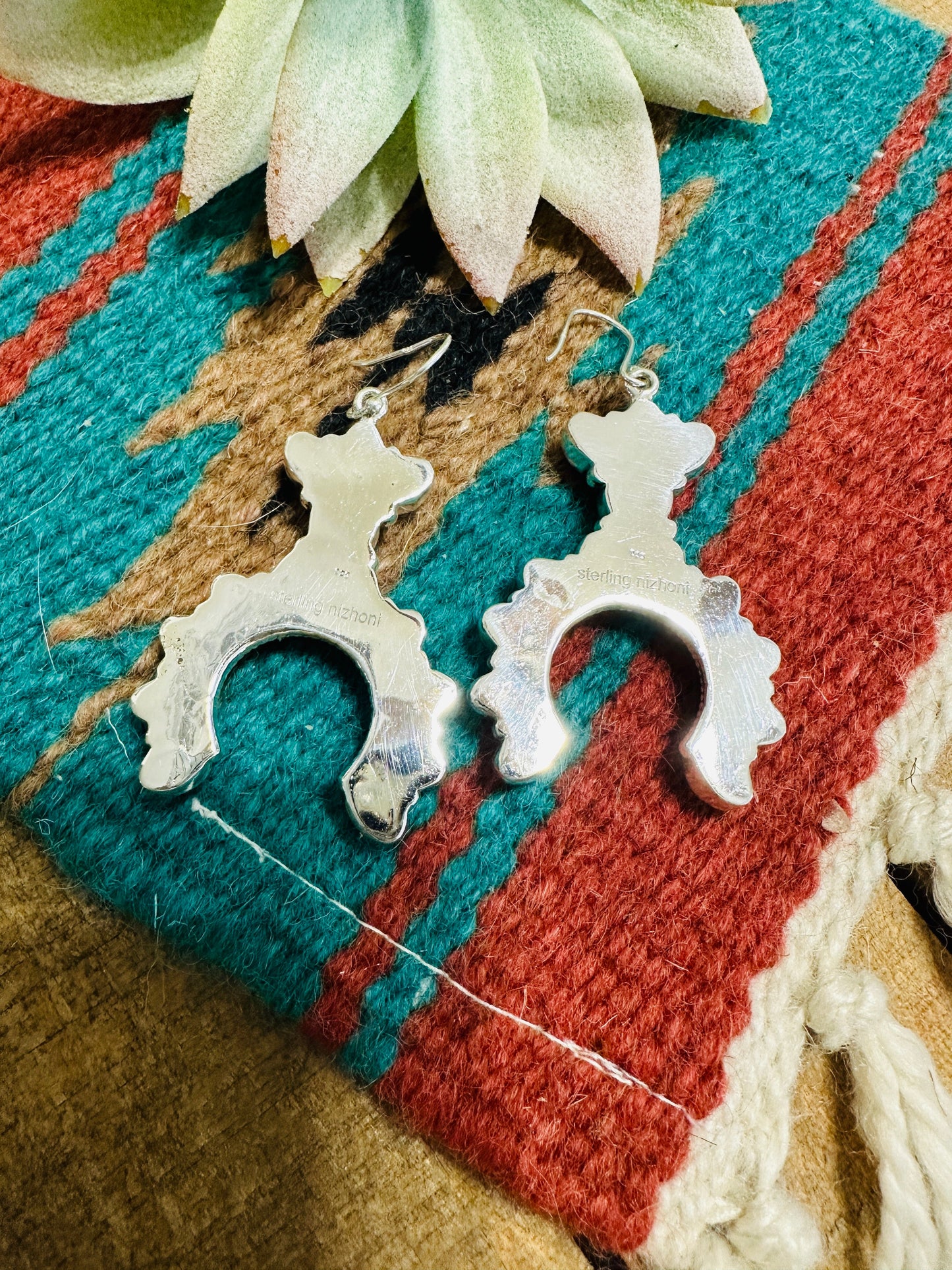 Handmade Apple Coral & Sterling Silver Naja Style Dangle Earrings Signed Nizhoni