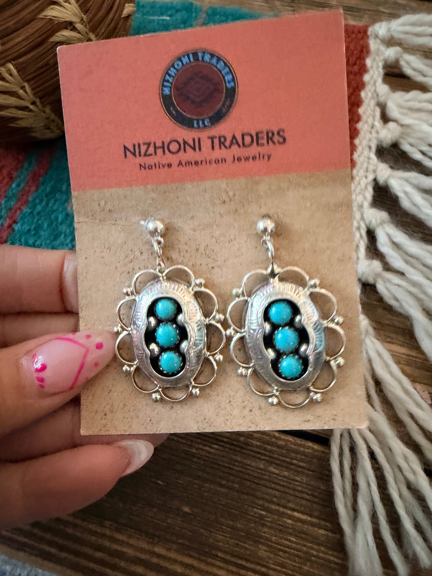 Handcrafted Old Pawn Sterling Silver & Turquoise Dangle Earrings