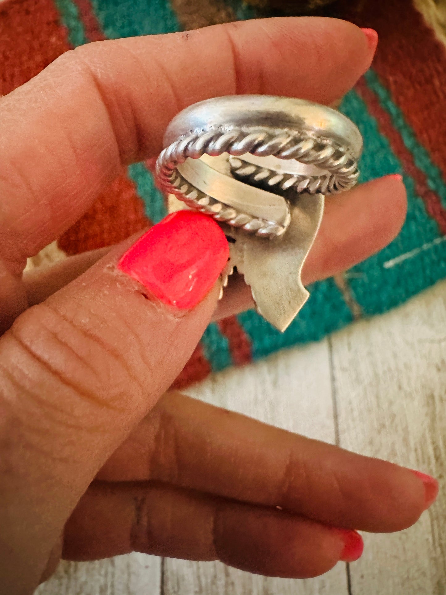 Handcrafted Sterling Silver & Turquoise Adjustable Horseshoe Ring