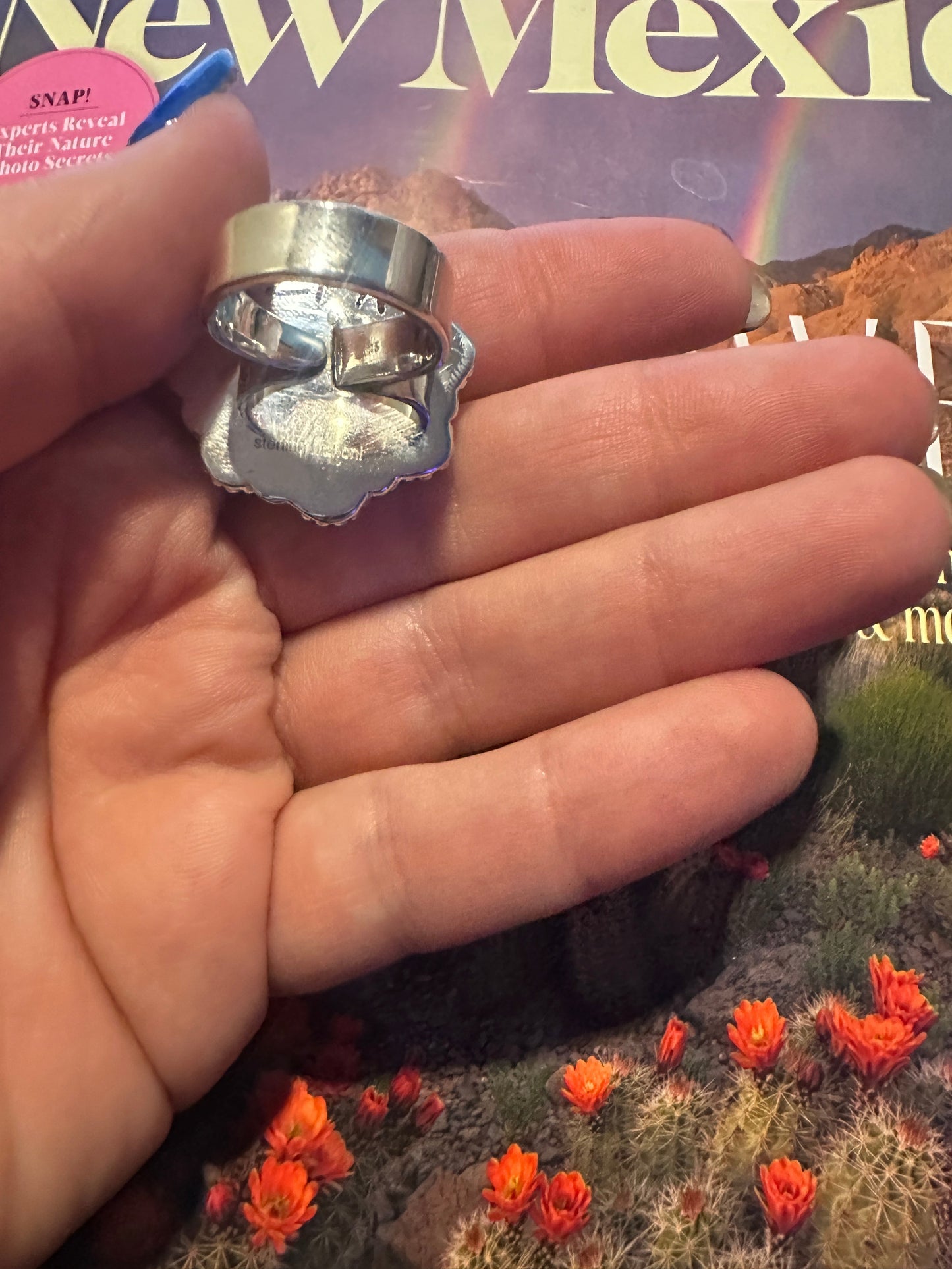 Handmade Sterling Silver Dark Pink Fire Opal Adjustable Ring Signed Nizhoni