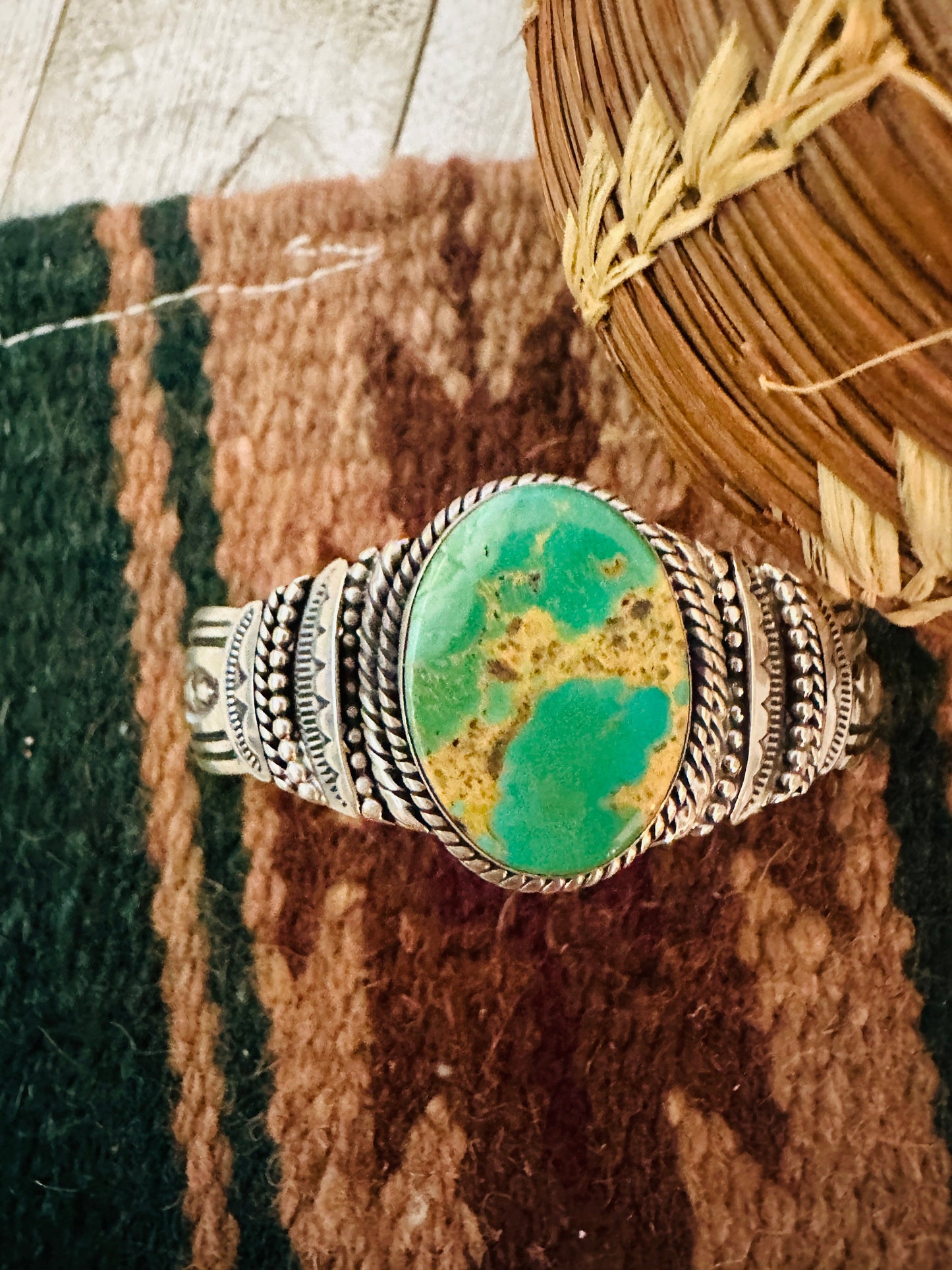 Handcrafted Old Pawn Turquoise & Sterling Silver Cuff Bracelet
