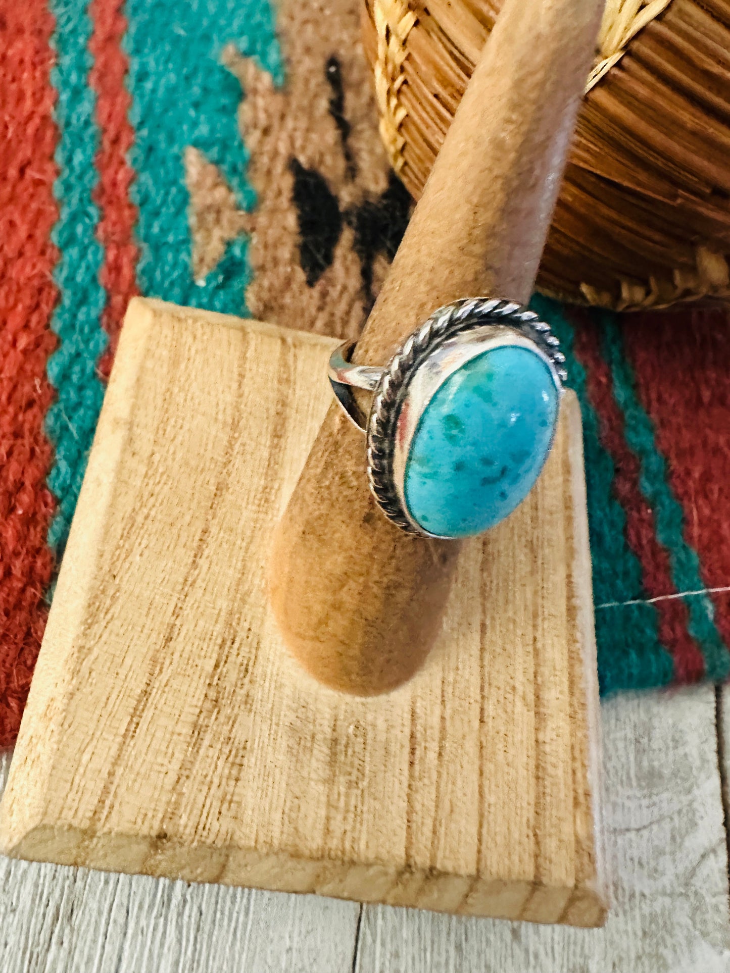 Handcrafted Turquoise & Sterling Silver Ring Size 5