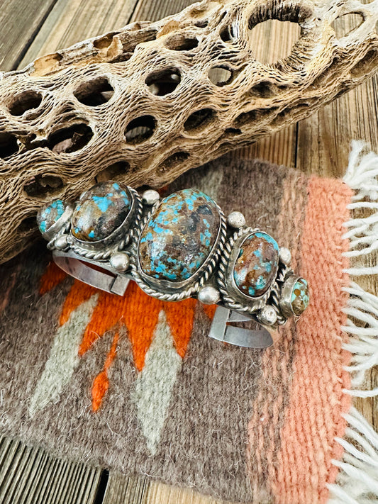 Handcrafted Old Pawn Morenci Turquoise & Sterling Silver Cuff Bracelet /