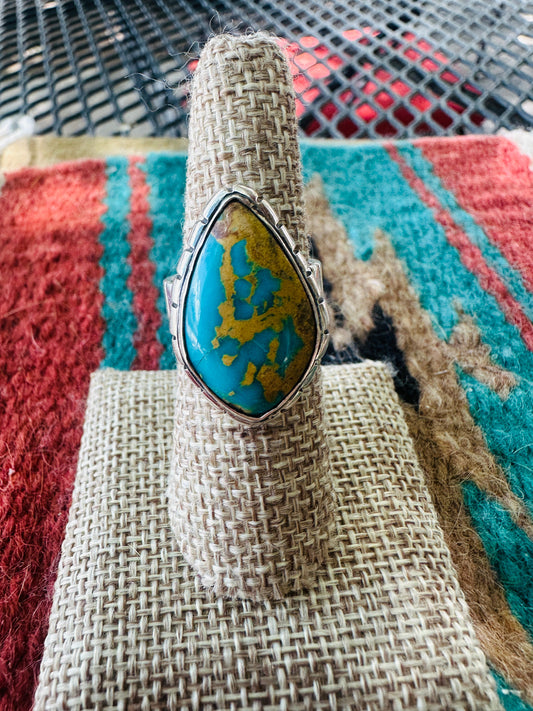 Handcrafted Sterling Silver & Royston Turquoise Ring Size 8