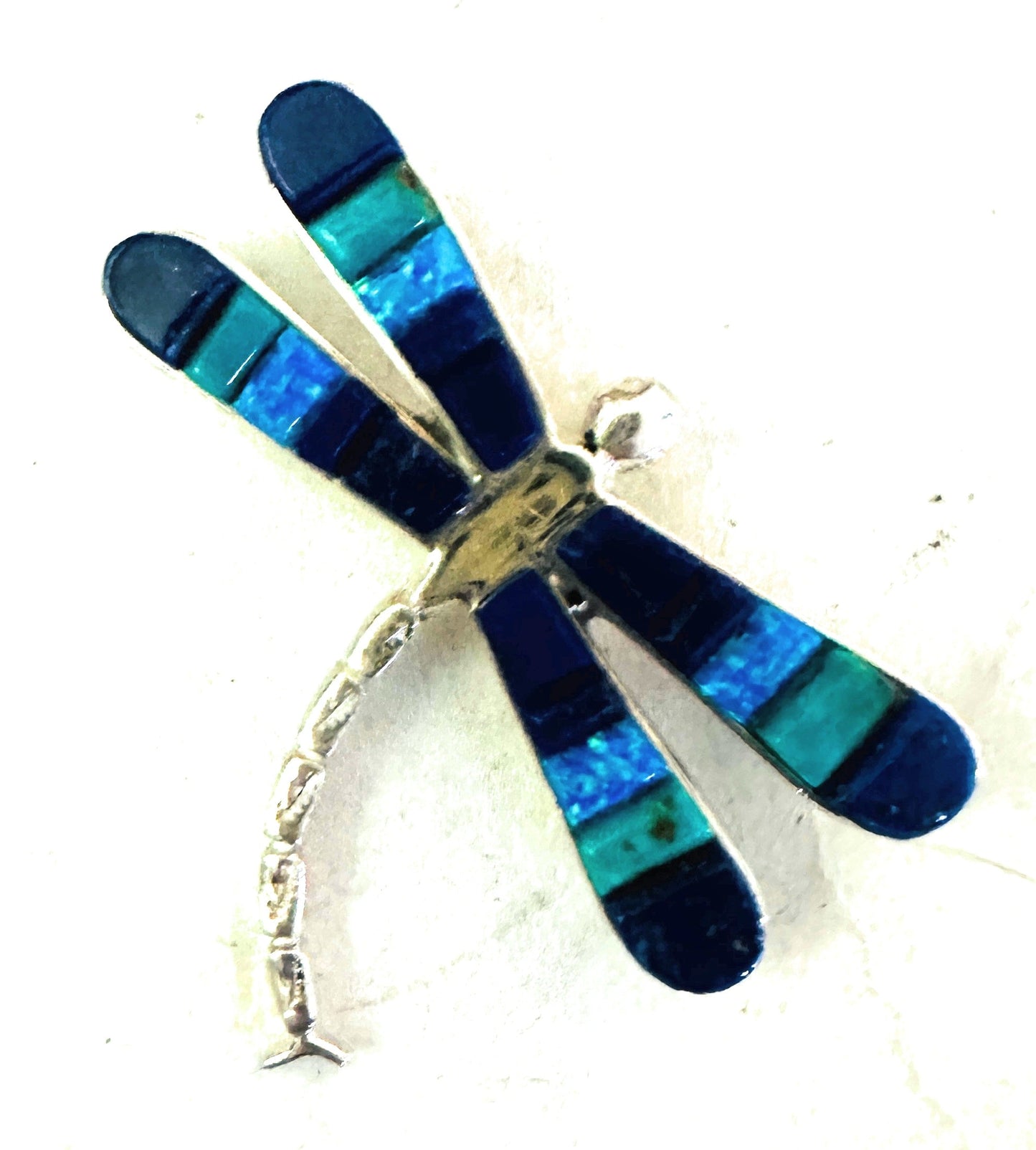 Handcrafted Sterling Silver and Multi Stone Inlay Dragonfly Brooch