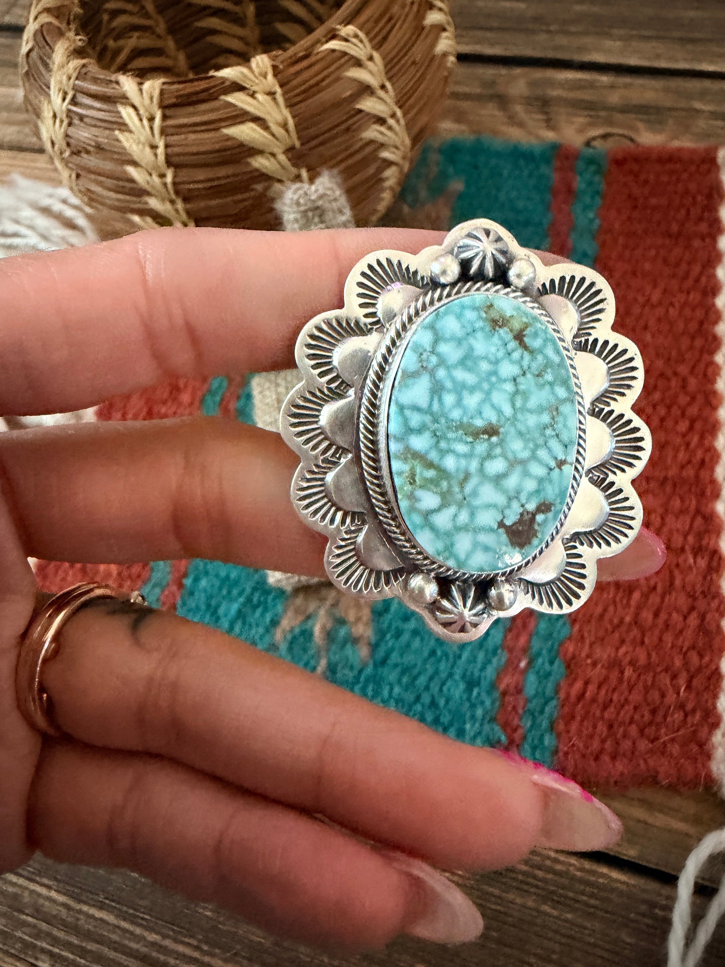 Handcrafted Dry Creek Turquoise & Sterling Silver Ring Size 8 by Randy Boyd