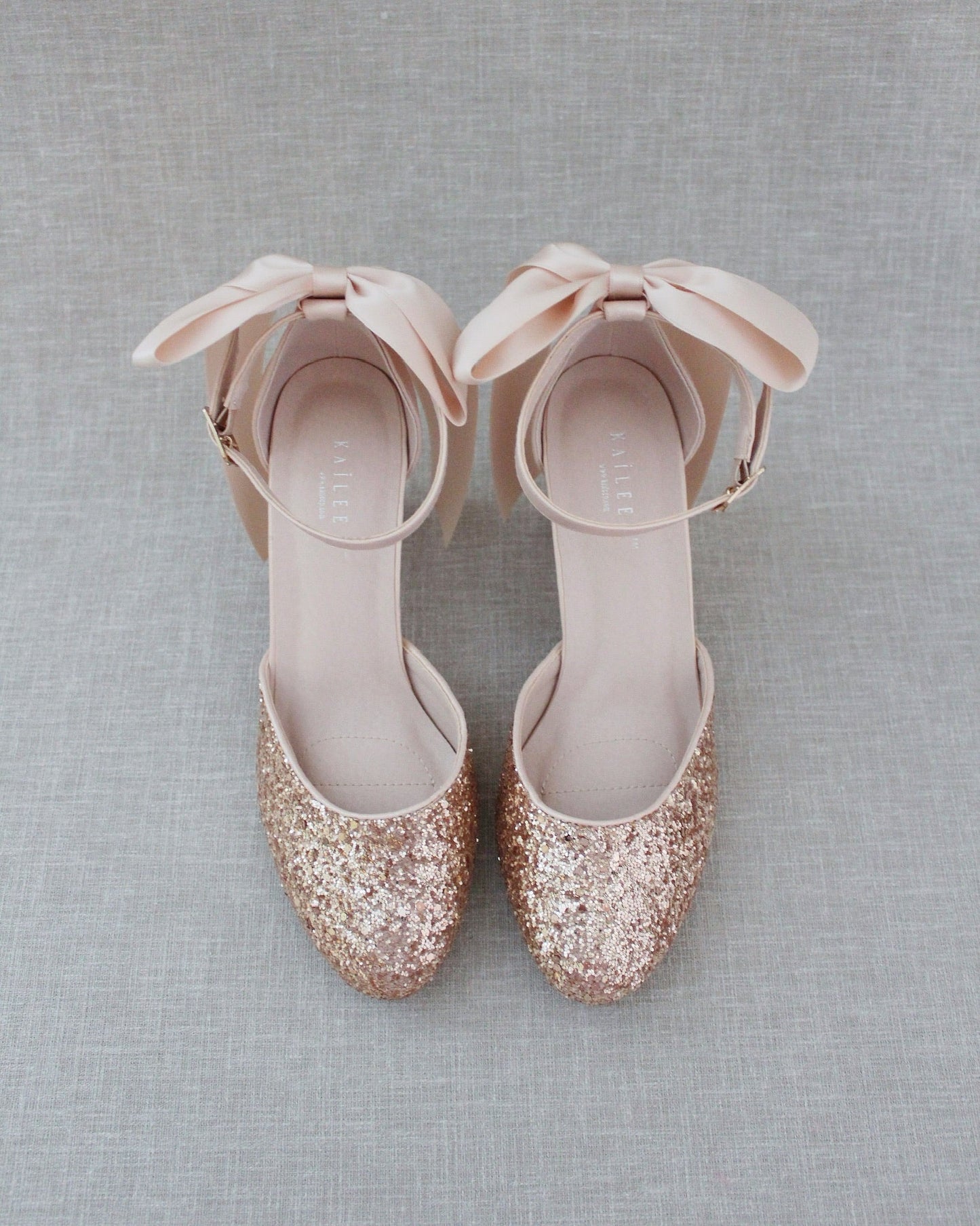 Rock Glitter Block Heel with Blush Satin Back Bow