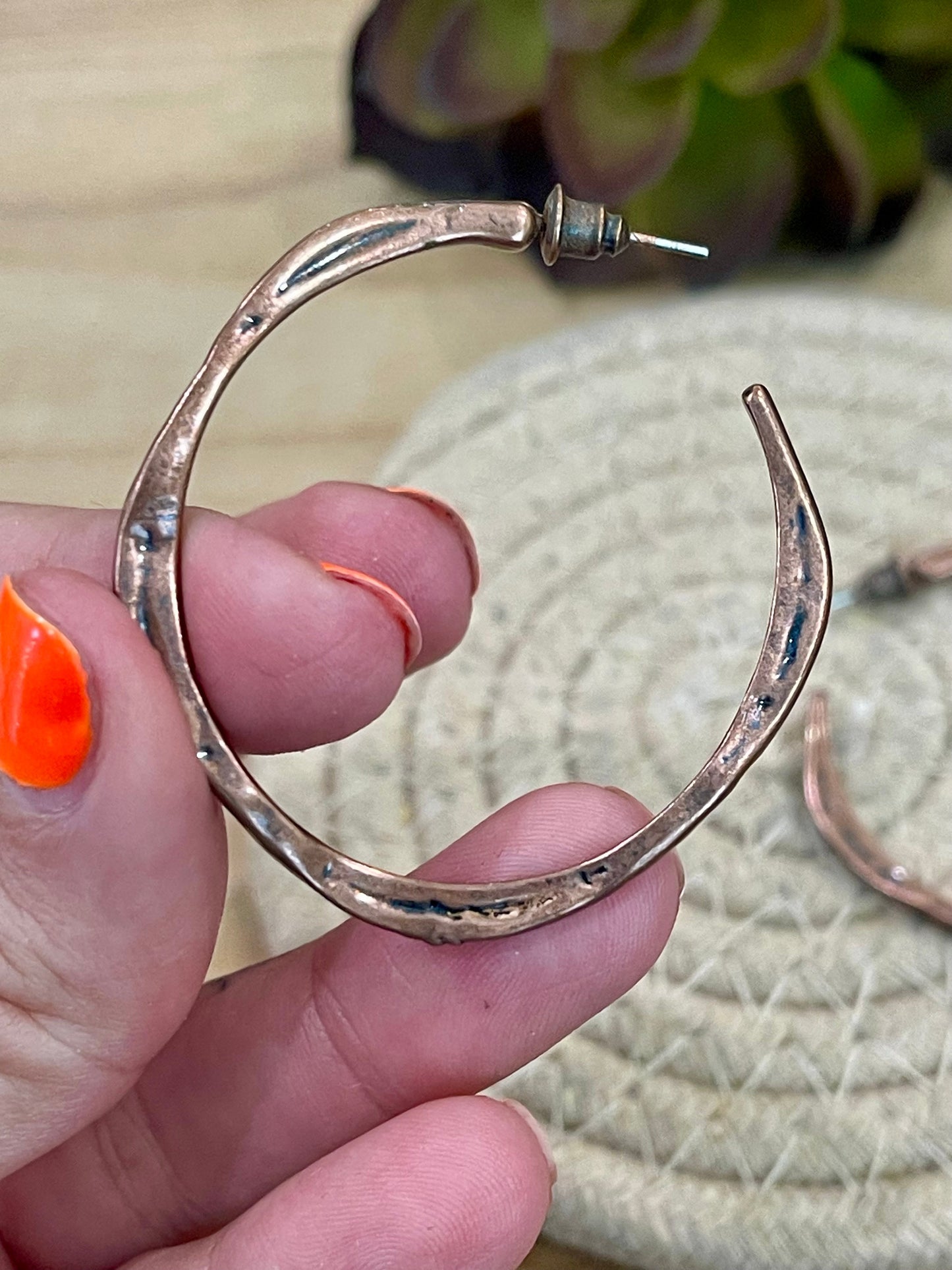 Vintage Handmade Copper Hoop Earrings