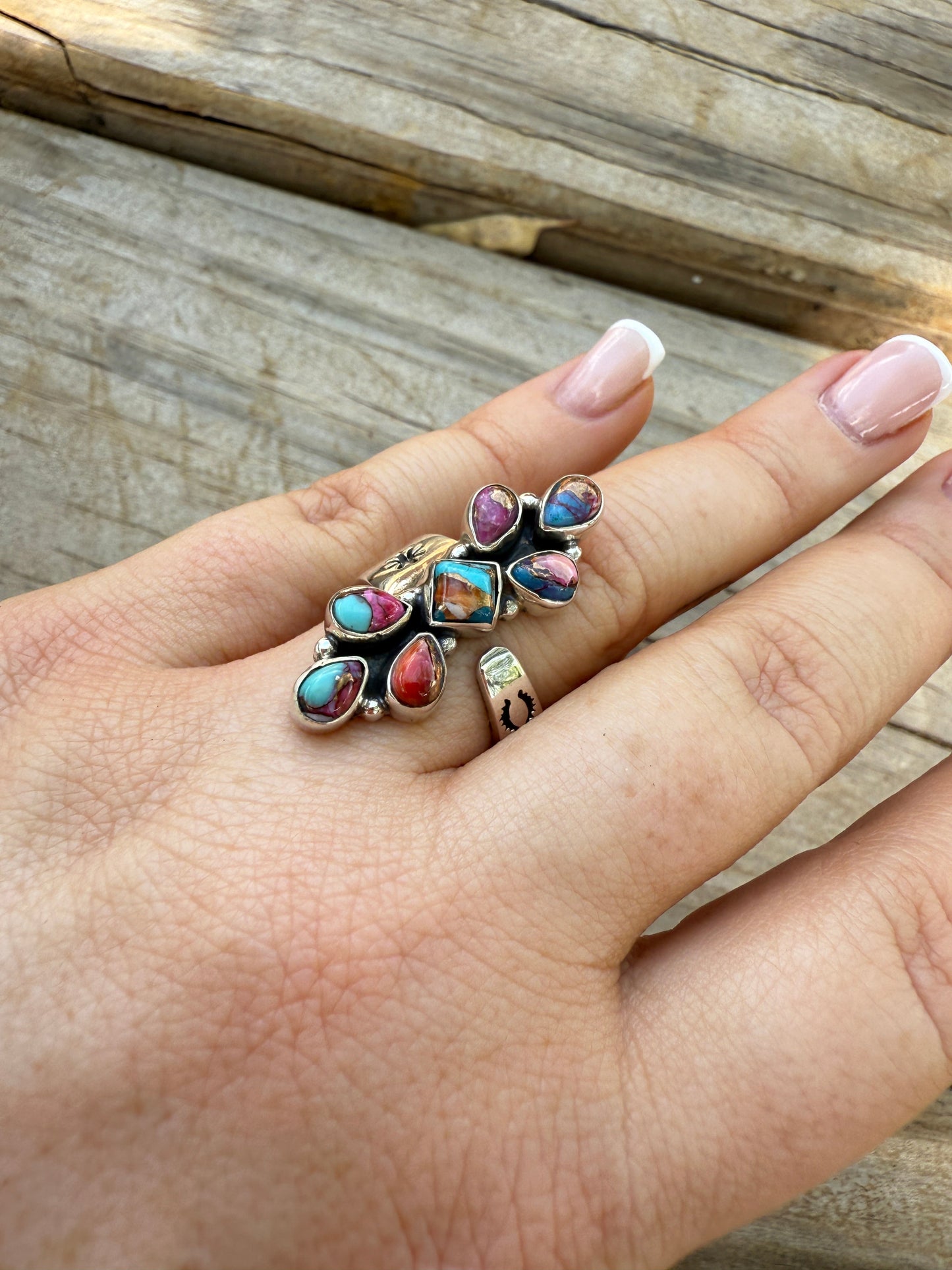 Handmade Pink Dream Mojave & Sterling Adjustable Silver Ring