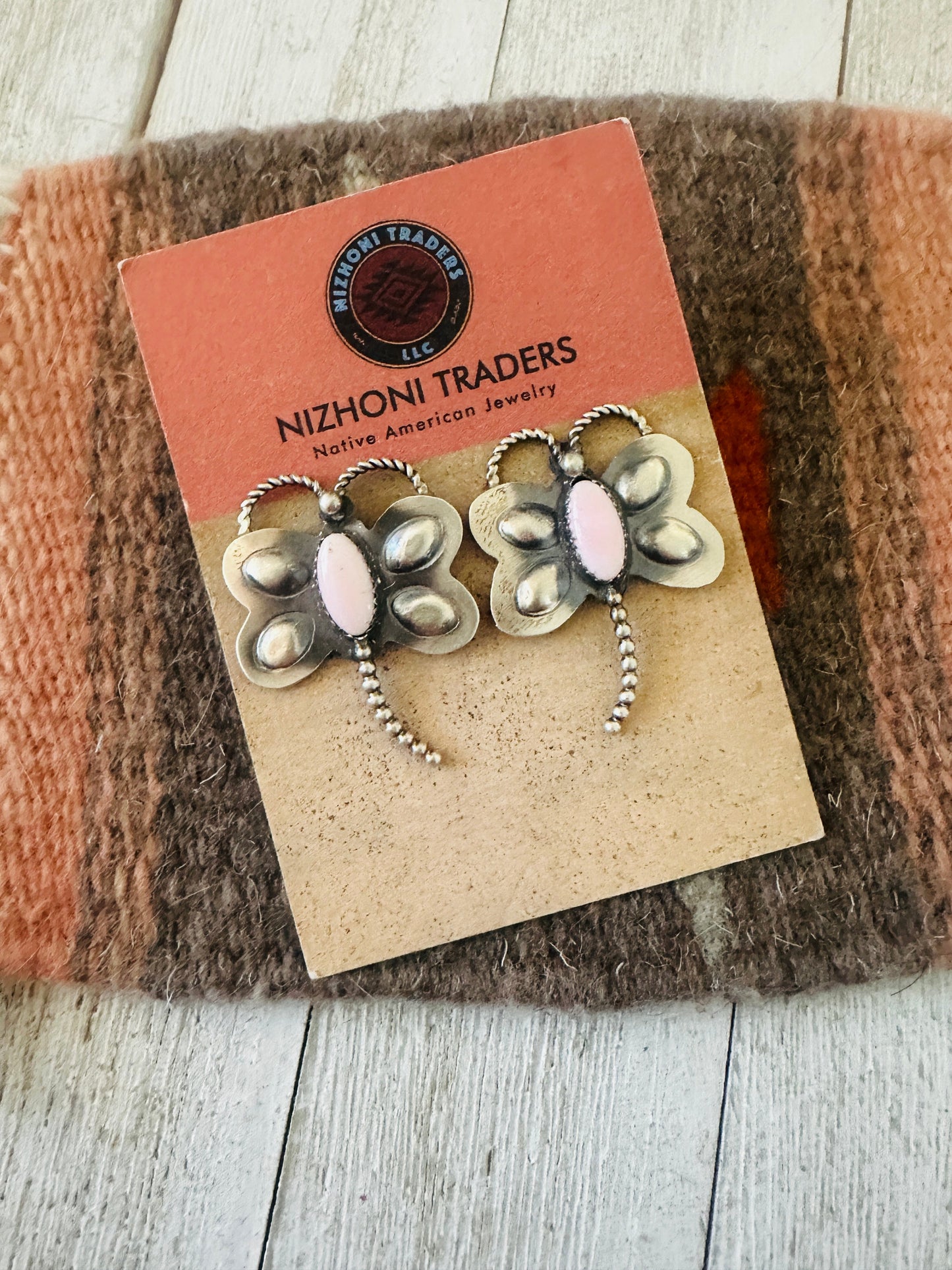 Handcrafted Queen Pink Conch & Sterling Silver Dragonfly Post Earrings