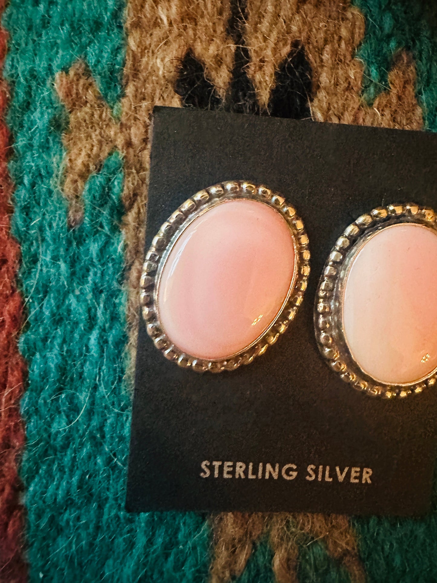 Handcrafted Sterling Silver & Queen Pink Conch Oval Post Earrings