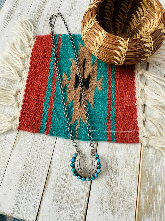 Navajo Turquoise & Sterling Silver Horseshoe Necklace