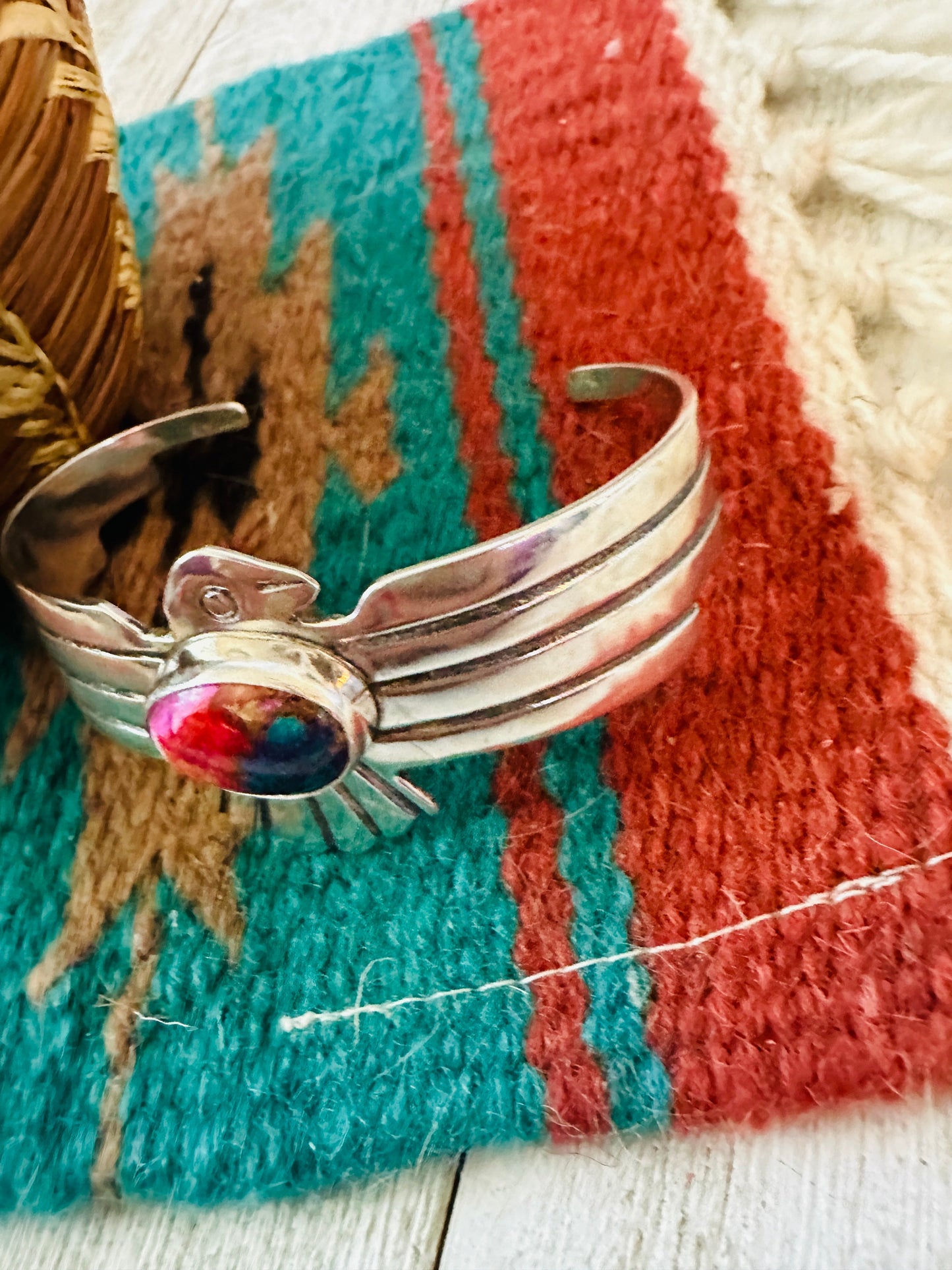 Handcrafted Pink Dream Mojave & Sterling Silver Thunderbird Cuff Bracelet