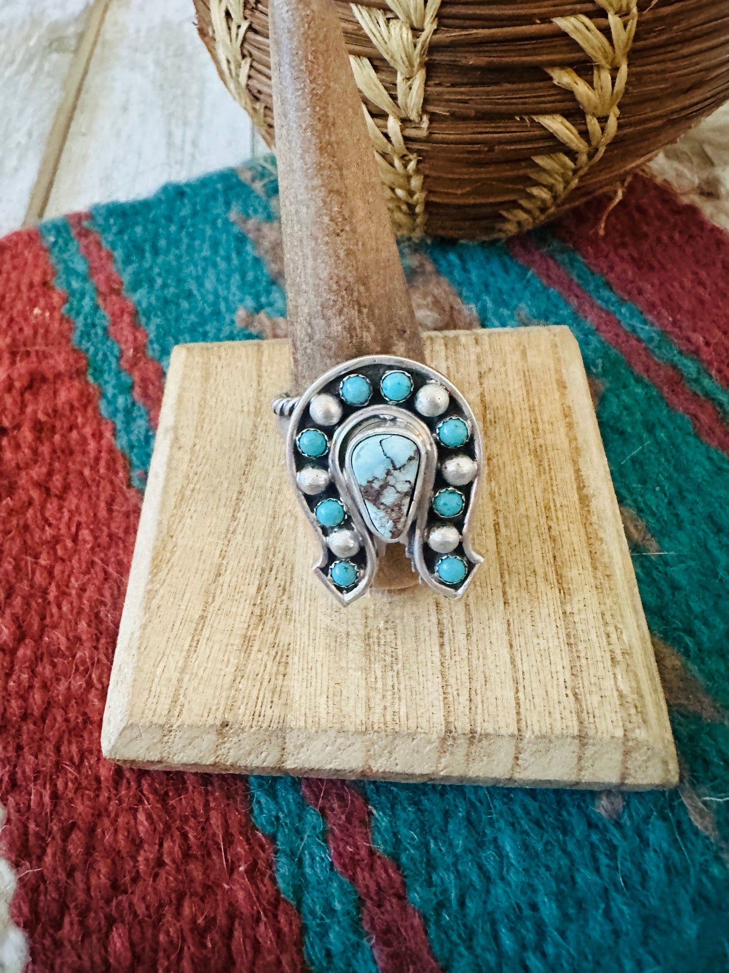 Handcrafted Sterling Silver & Turquoise Adjustable Horseshoe Ring
