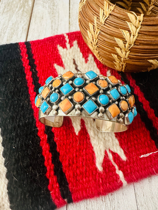 Handcrafted Turquoise, Spiny Sterling Silver Cuff Bracelet