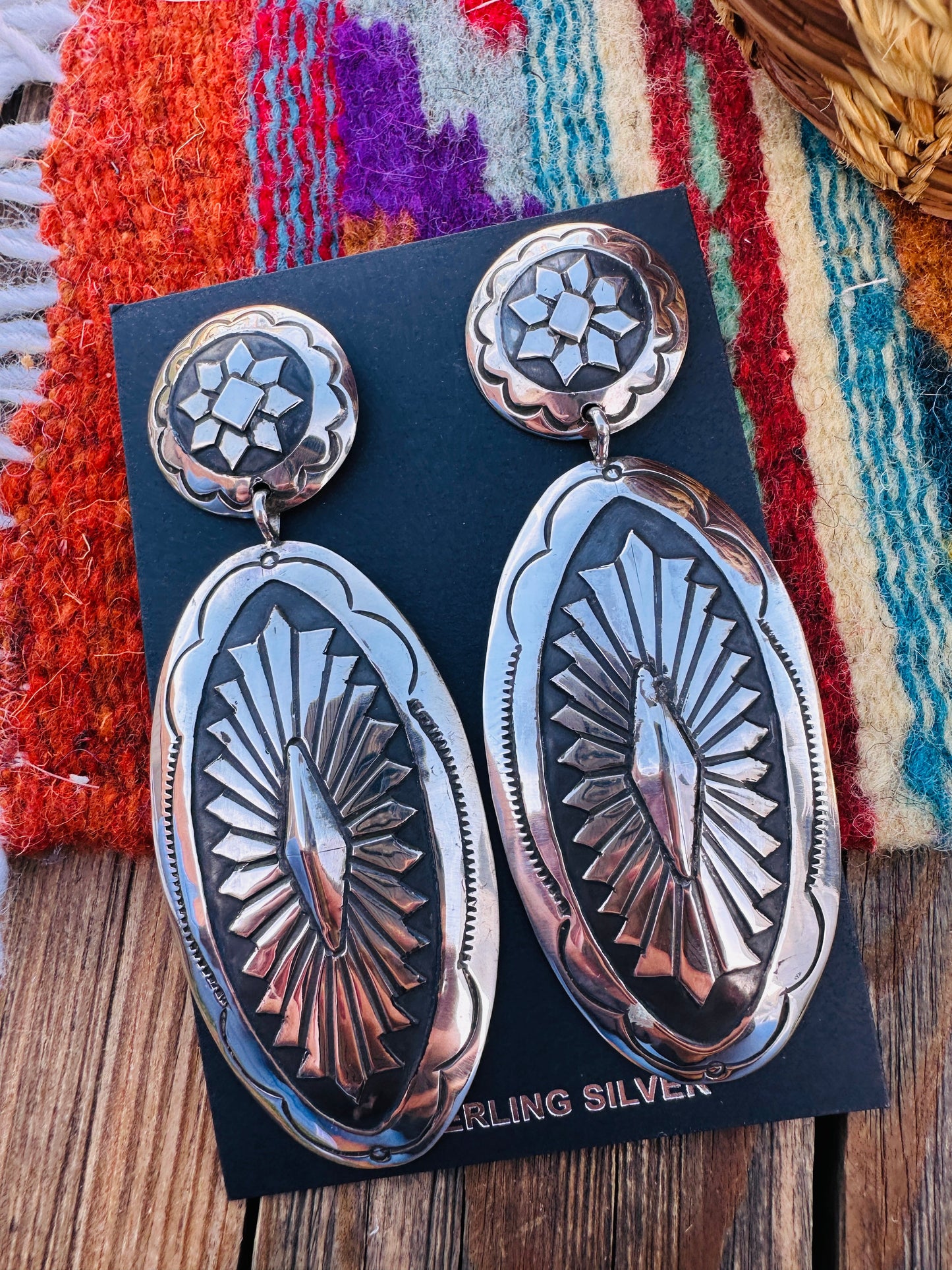 Handcrafted Sterling Silver Concho Dangle Earrings by Mary Tom