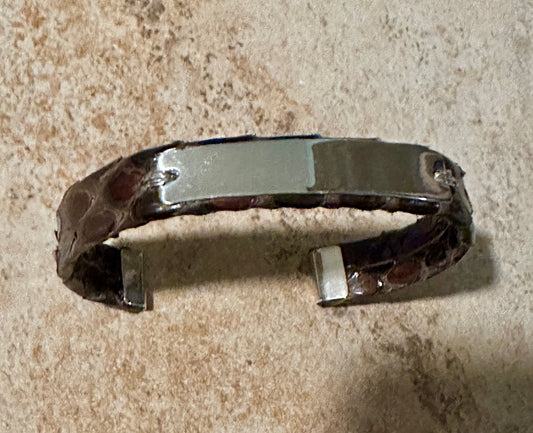 Brown Python Cuff w/ Sterling Silver Badge Bracelet