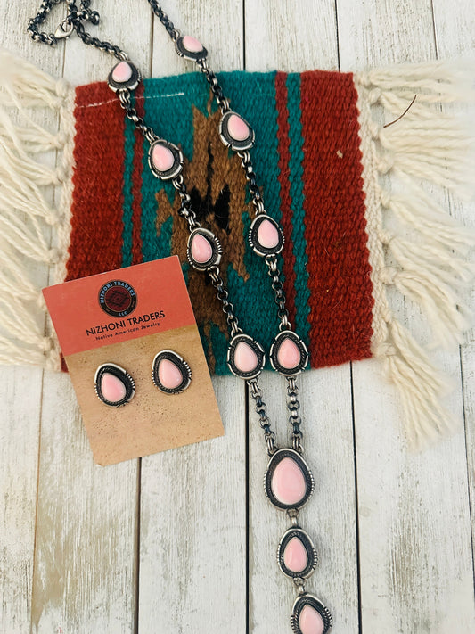 Handcrafted Queen Pink Conch & Sterling Silver Necklace Set