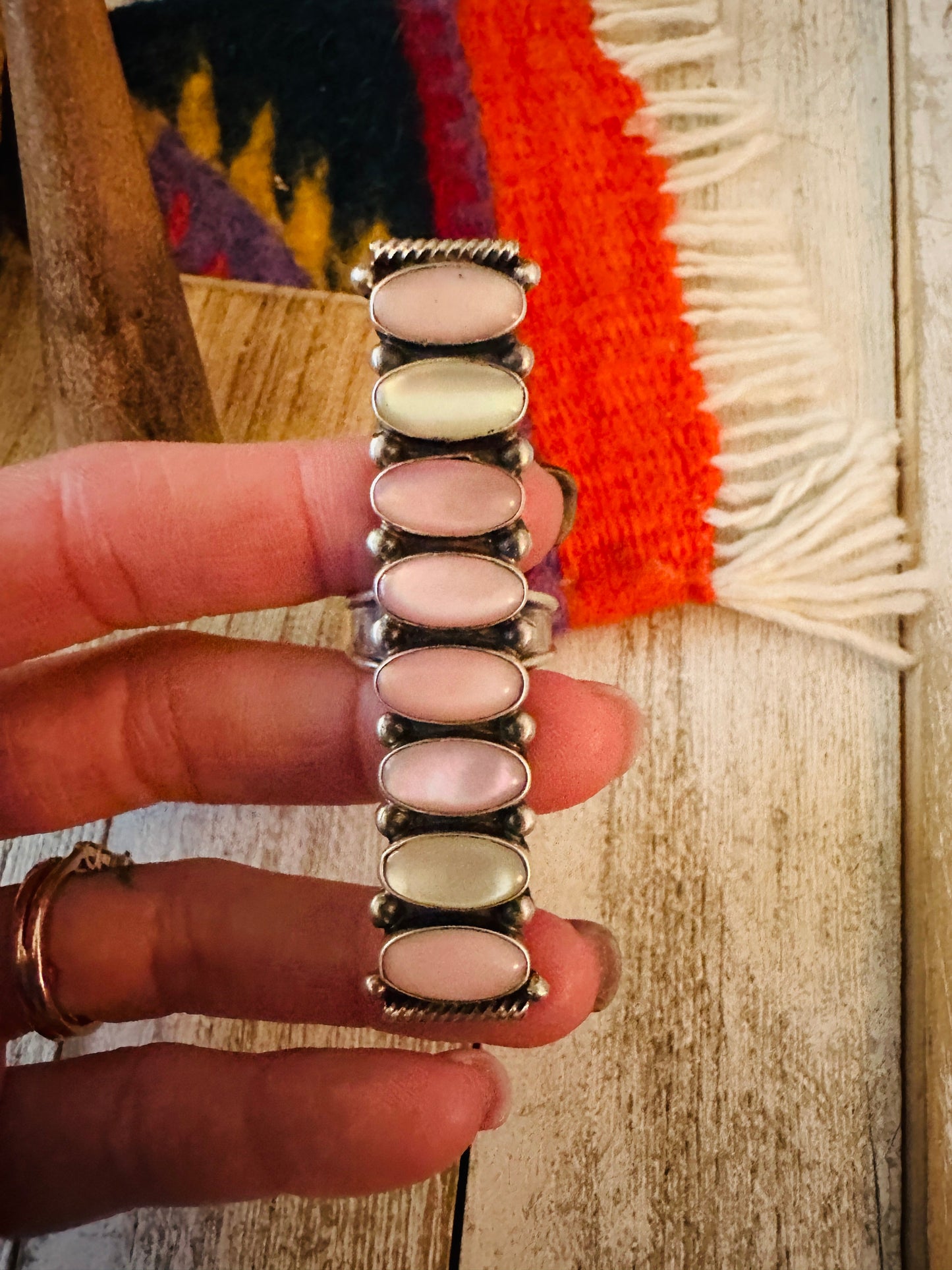 Handcrafted Mother of Pearl & Sterling Silver Adjustable Ring by Jacqueline Silver