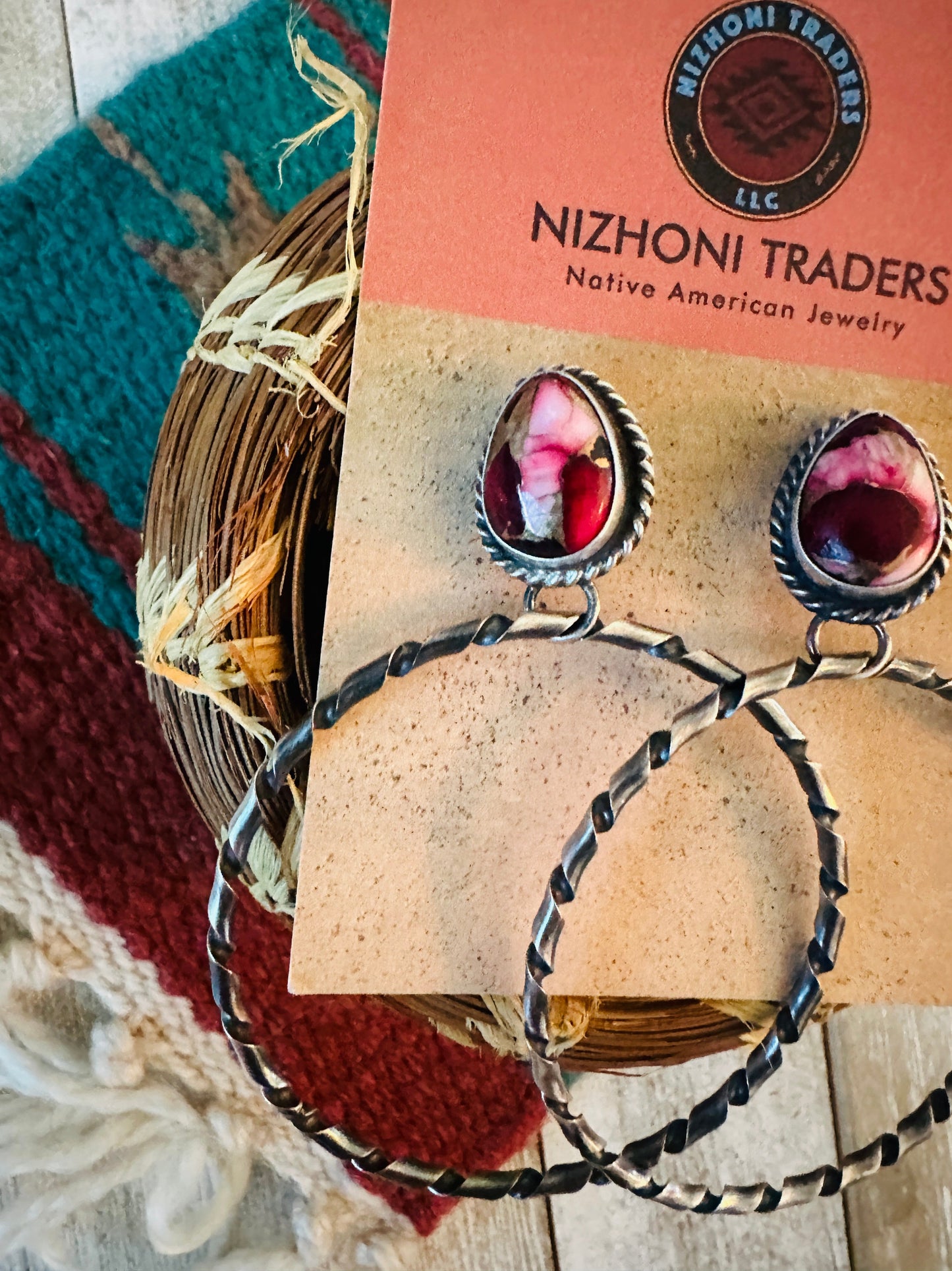 Handcrafted Rose Dahlia and Sterling Silver Dangle Hoop Earrings