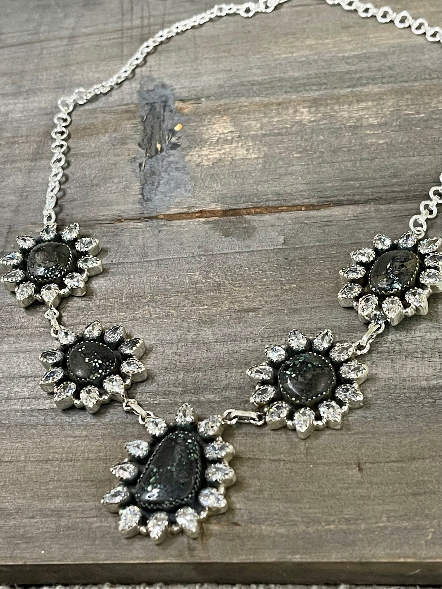 Handmade Sterling Silver , New Lander & Cubic Zirconia Necklace Signed Nizhoni