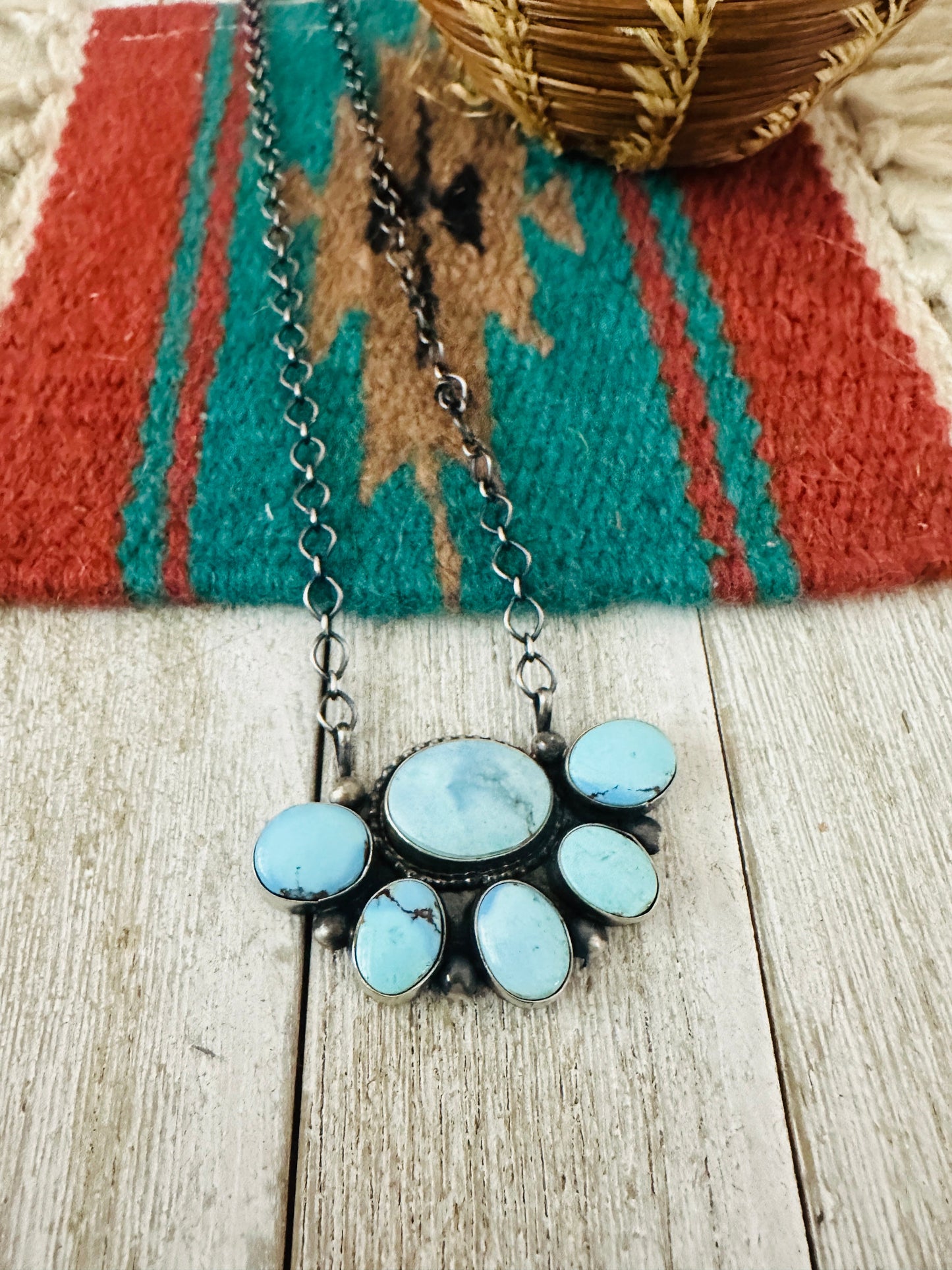 Handcrafted Sterling Silver & Golden Hills Turquoise Cluster Necklace