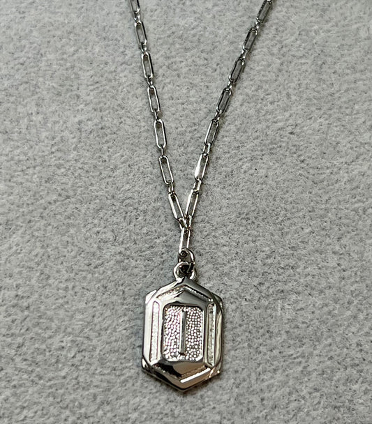 Hexagon Tag Initial “I” Pendant Necklace