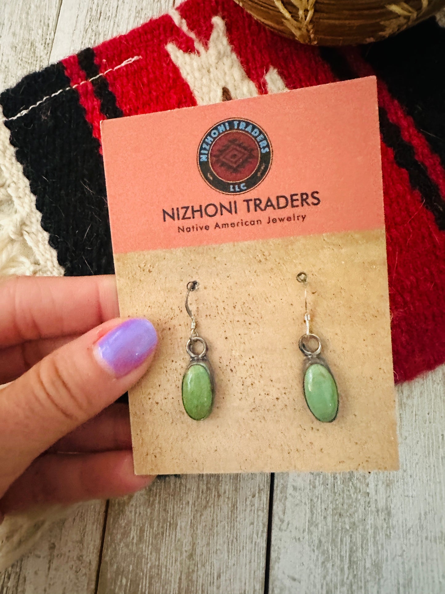 Green Turquoise And Sterling Silver Dangle Earrings