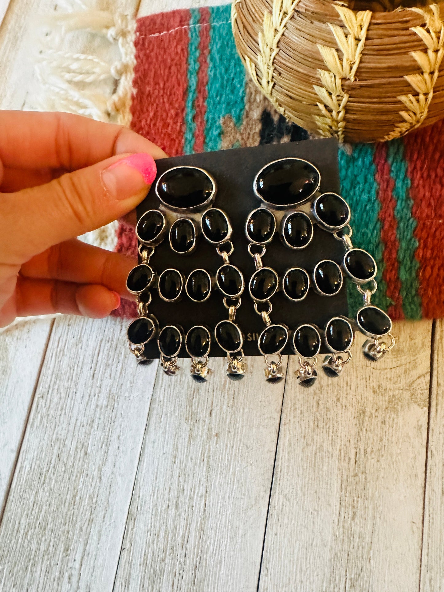 Handcrafted Sterling Silver & Black Onyx Chandelier Dangle Earrings