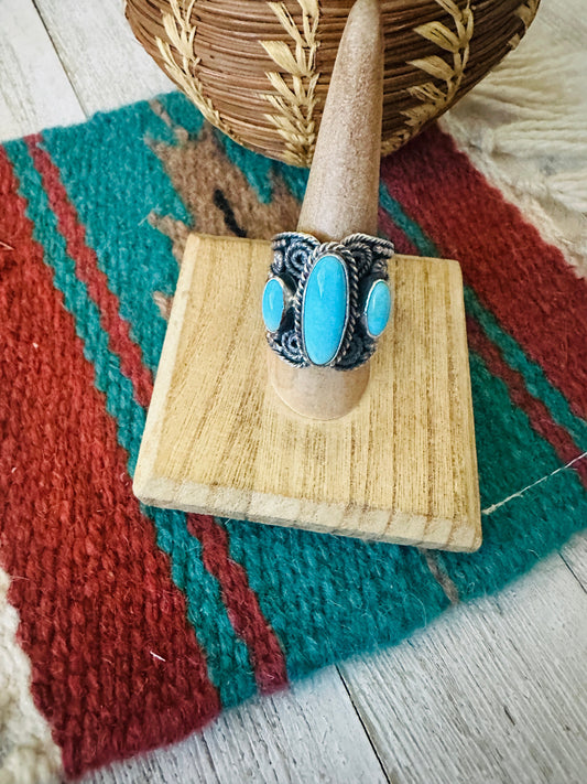 Handcrafted Sterling Silver and Turquoise Ring Size 9 by Hemerson Brown