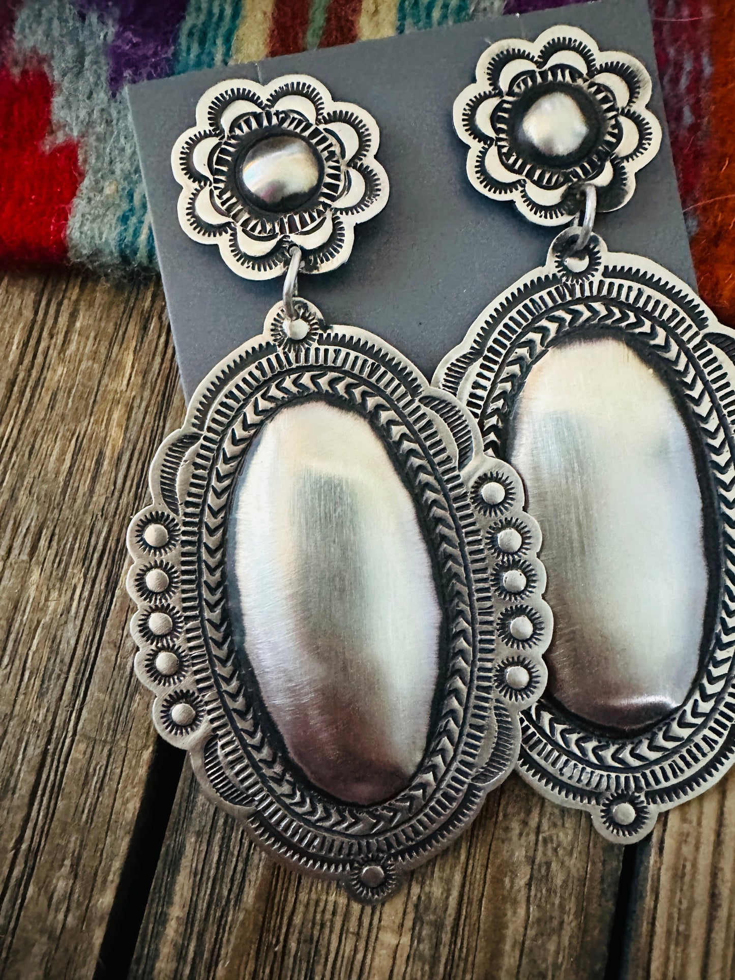 Handcrafted Sterling Silver Concho Dangle Earrings by Leander Tahe