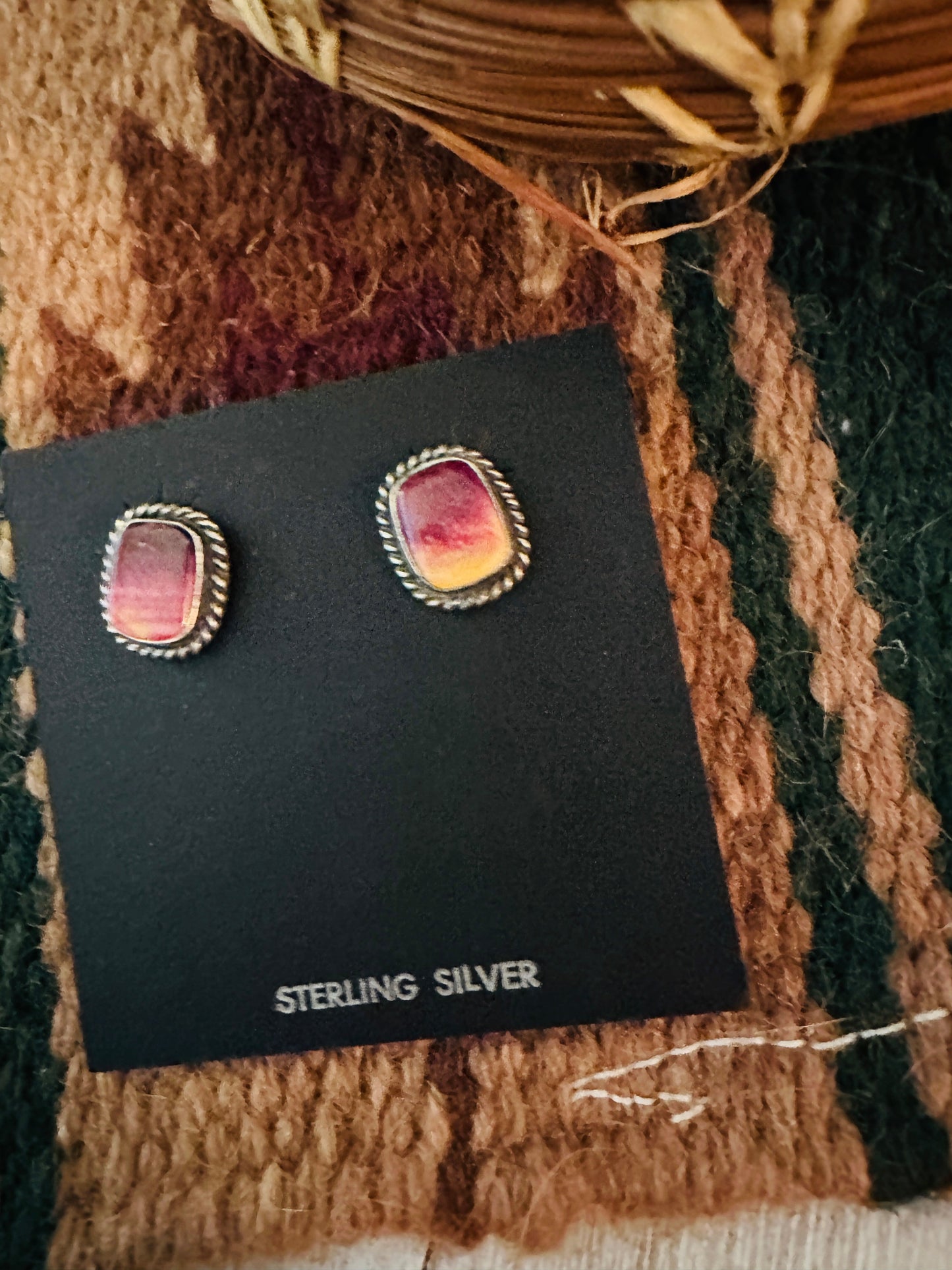 Handcrafted Sterling Silver & Purple Spiny Stud Earrings