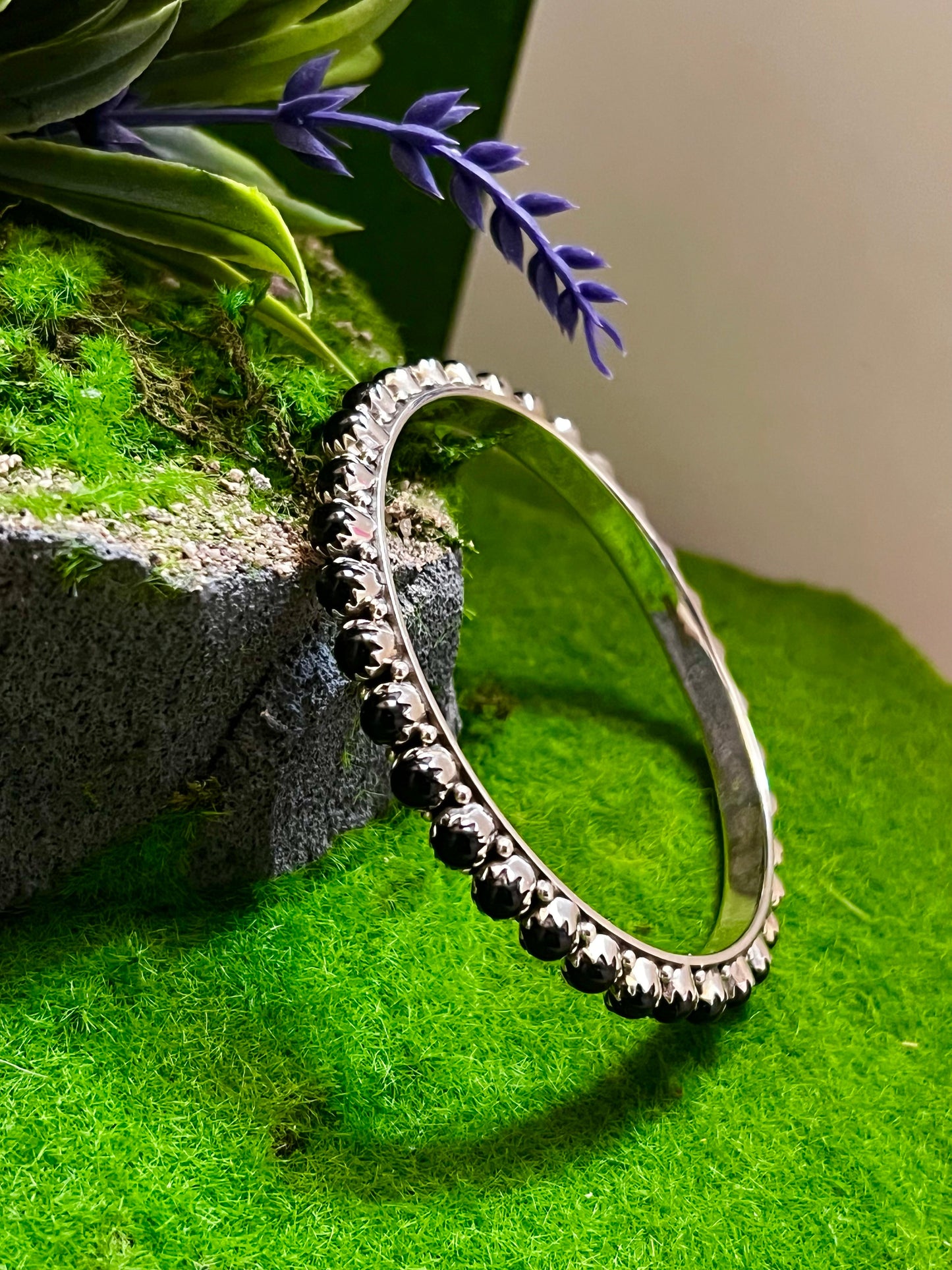 Handmade Black Onyx & Sterling Silver Custom Bangles Size 8
