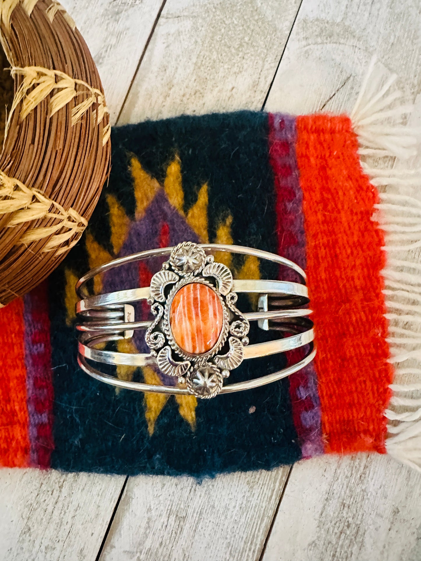 Handcrafted Sterling Silver & Orange Spiny Oyster Cuff Bracelet