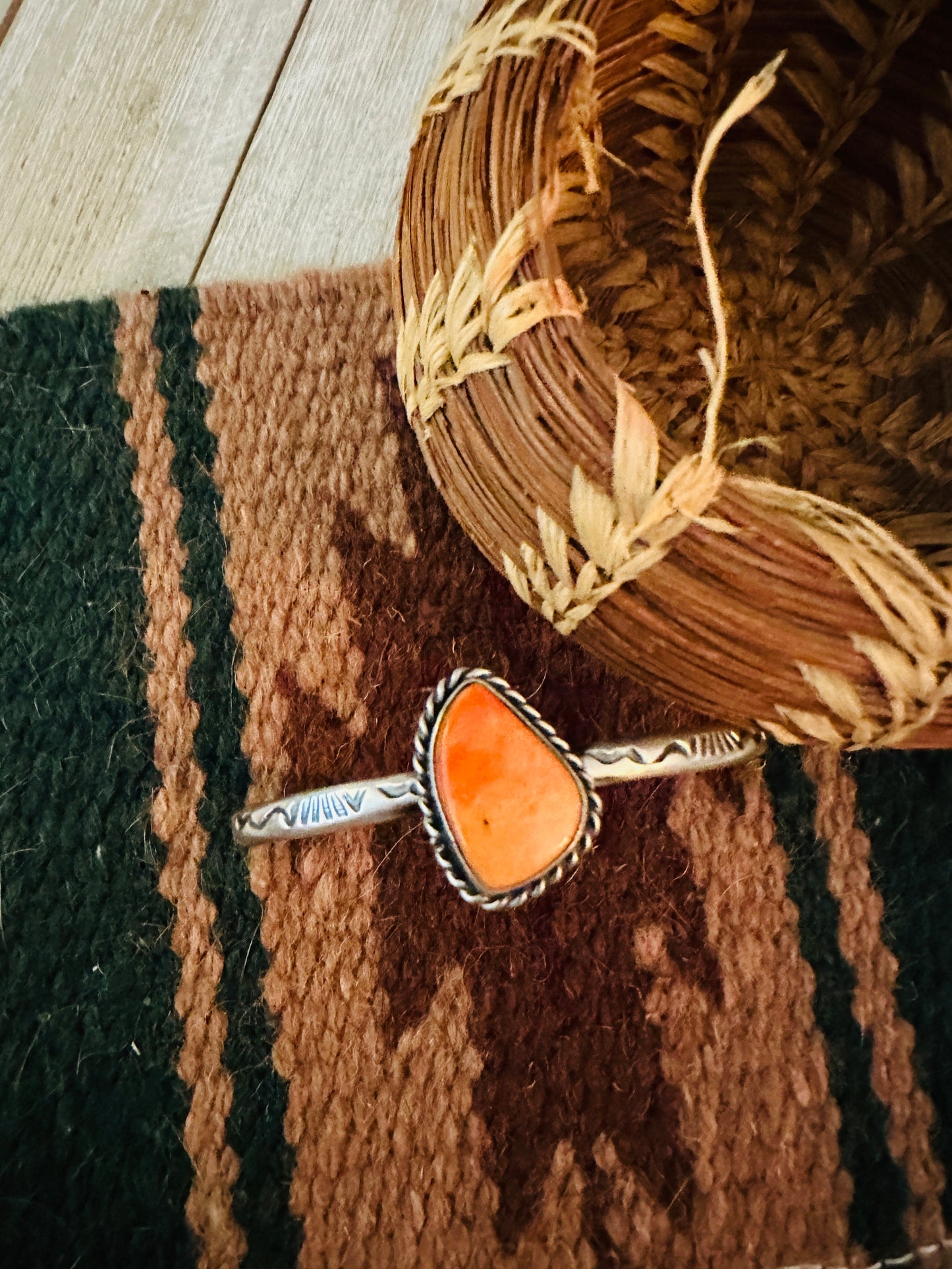 Handcrafted Sterling Silver & Orange Spiny Cuff Bracelet