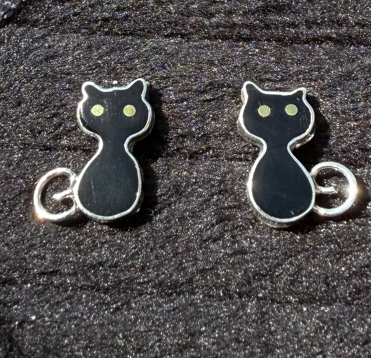 Black Cat Sterling Silver Stud Earrings