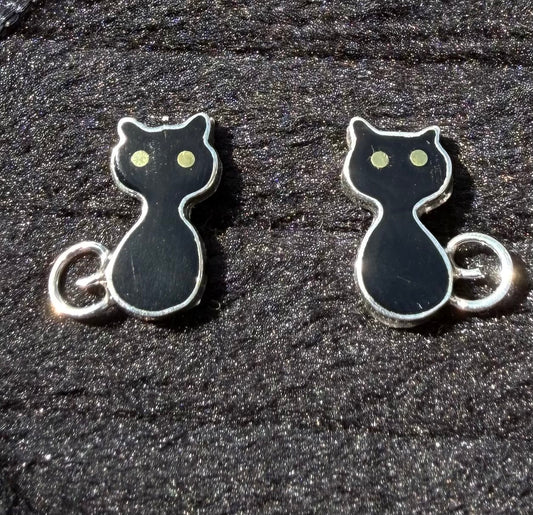 Black Cat Sterling Silver Stud Earrings