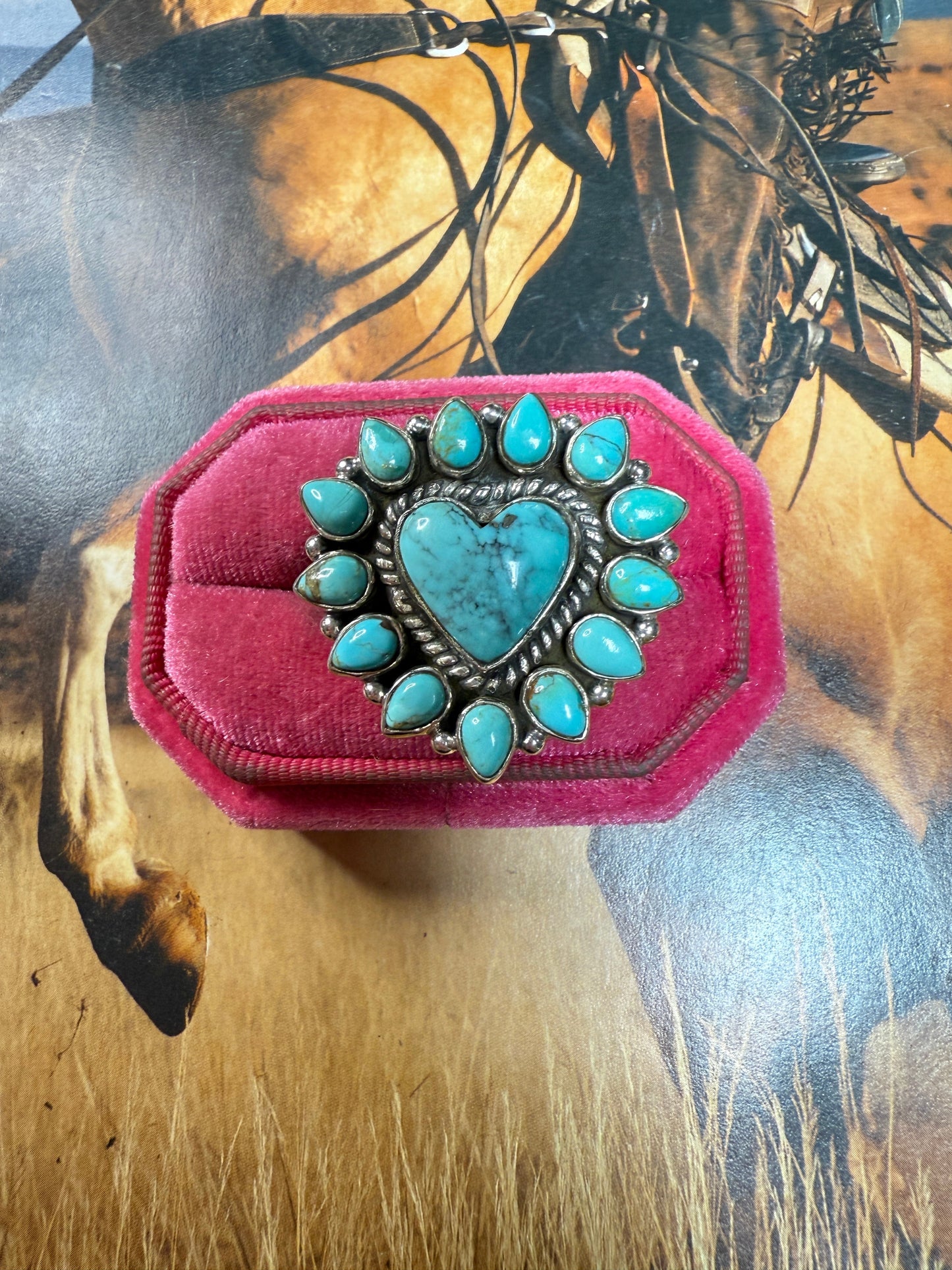 Handmade Kingman Turquoise Adjustable Heart Ring