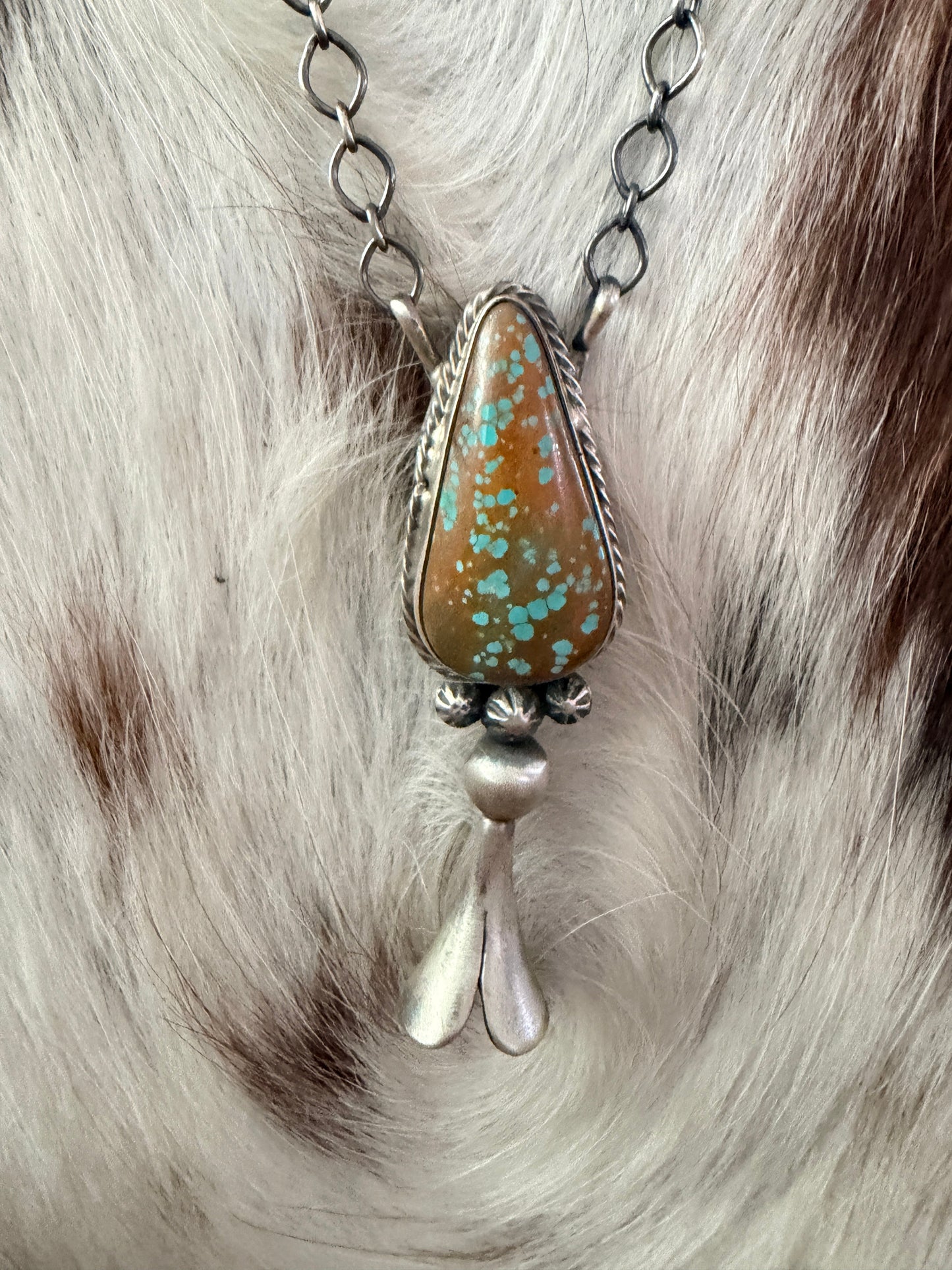 Handcrafted Number 8 Turquoise & Sterling Silver Blossom Necklace by Sheila Becenti