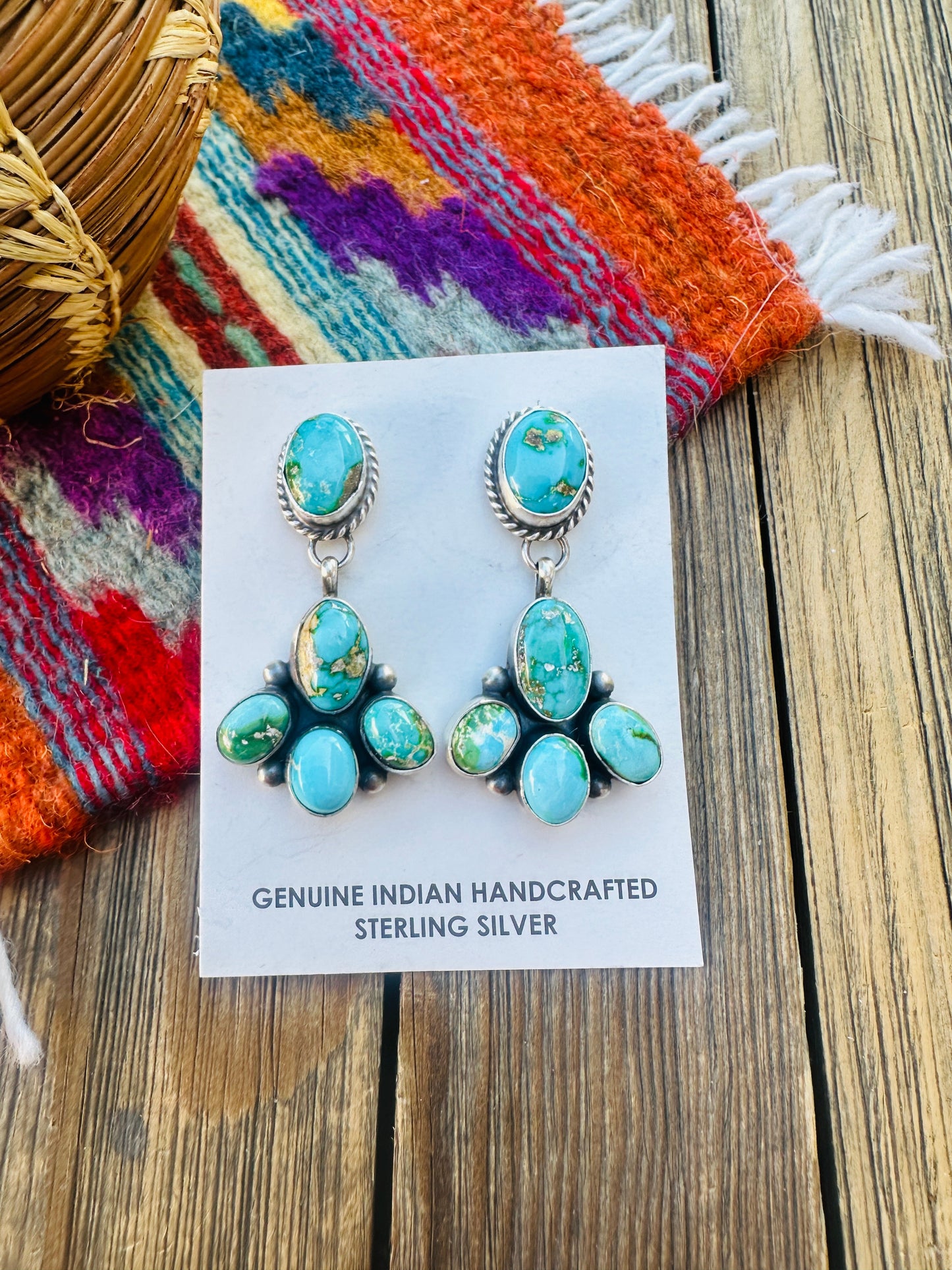 Handcrafted Sterling Silver & Sonoran Mountain Turquoise Cluster Dangle Earrings by Debra Smith