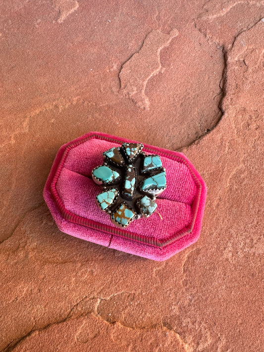 Beautiful Handmade Number 8 Turquoise And Sterling Silver Adjustable Cluster Ring